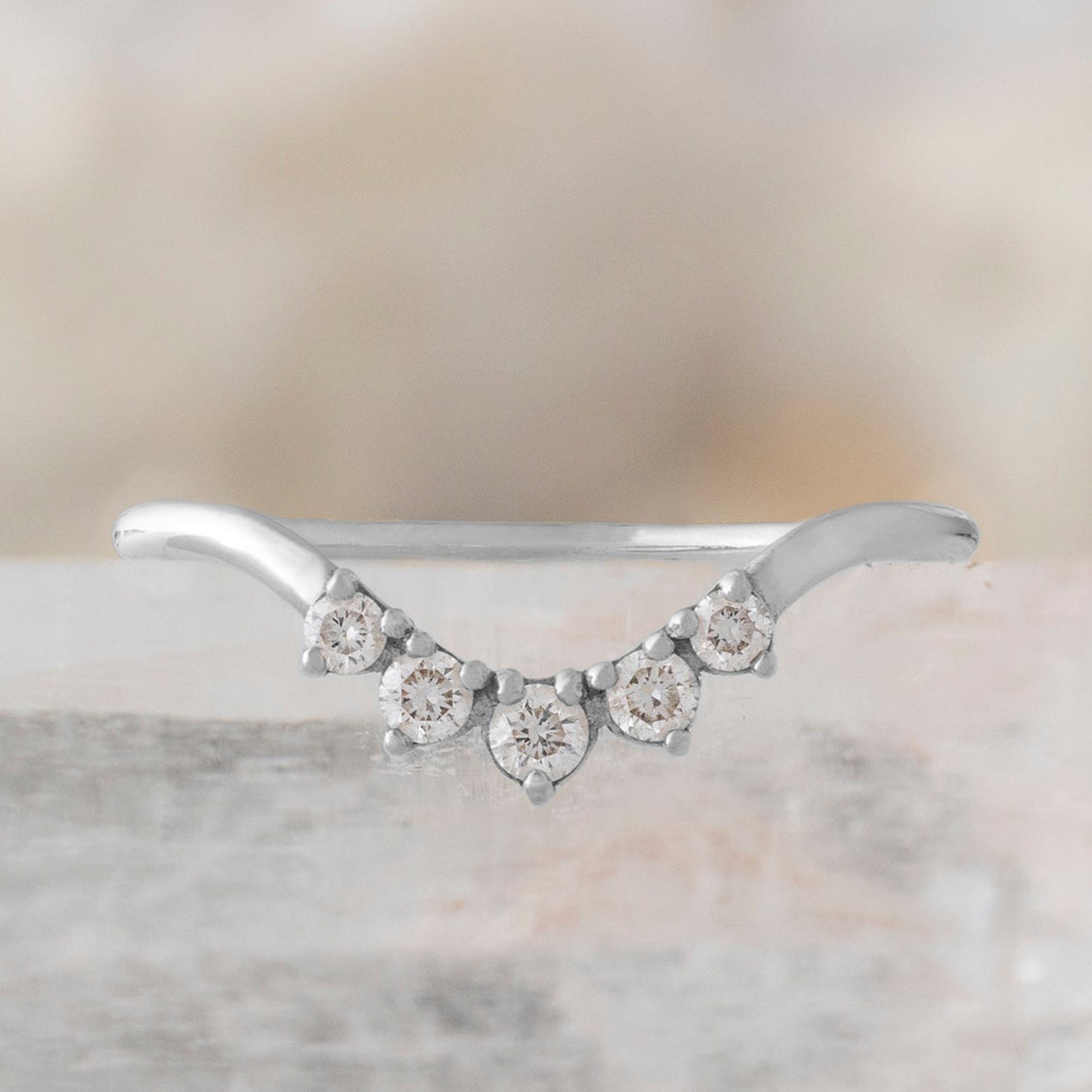 Alexis Russell Wedding Bands Round White Diamond Sunburst Stacking Band | Yellow, Rose or White Gold