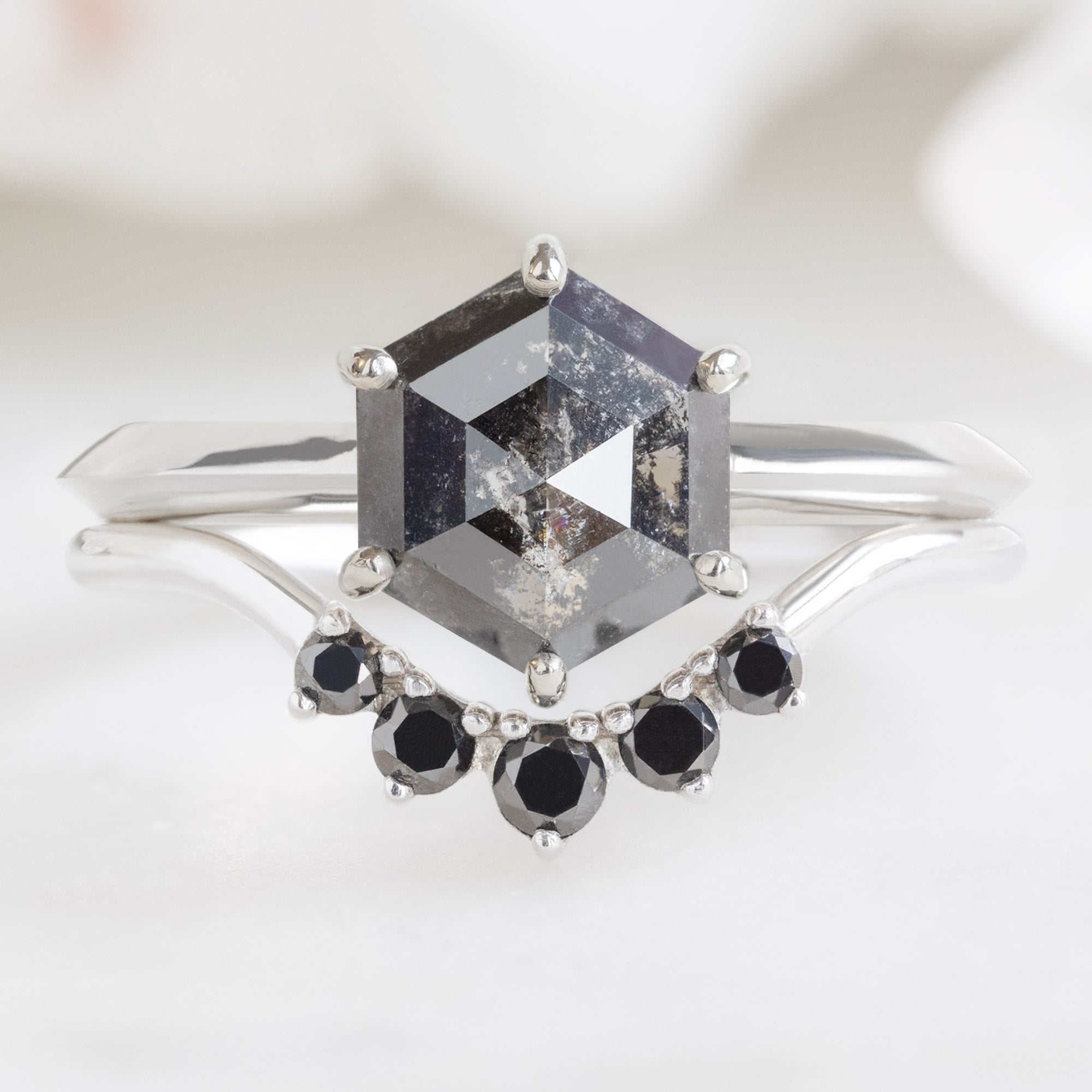 Alexis Russell Wedding Bands Round Black Diamond Sunburst Stacking Band | Yellow, Rose or White Gold