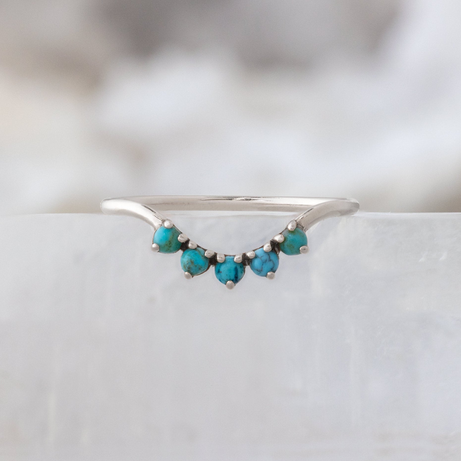 Alexis Russell Wedding Bands Round Turquoise Sunburst Stacking Band | Yellow, Rose or White Gold