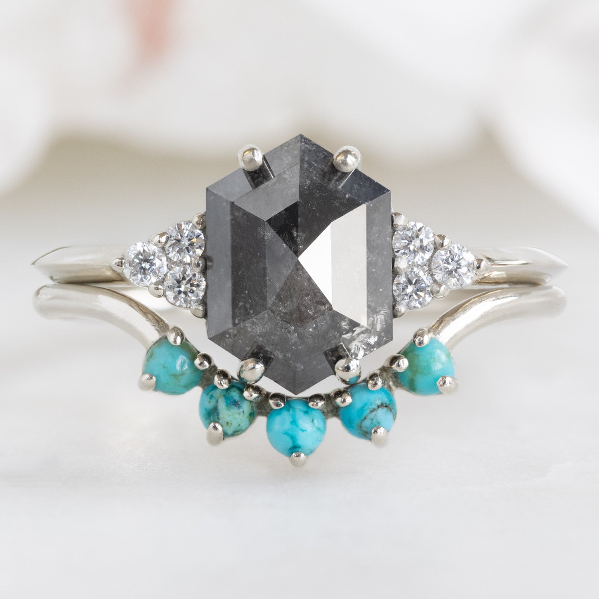 Alexis Russell Wedding Bands Round Turquoise Sunburst Stacking Band | Yellow, Rose or White Gold
