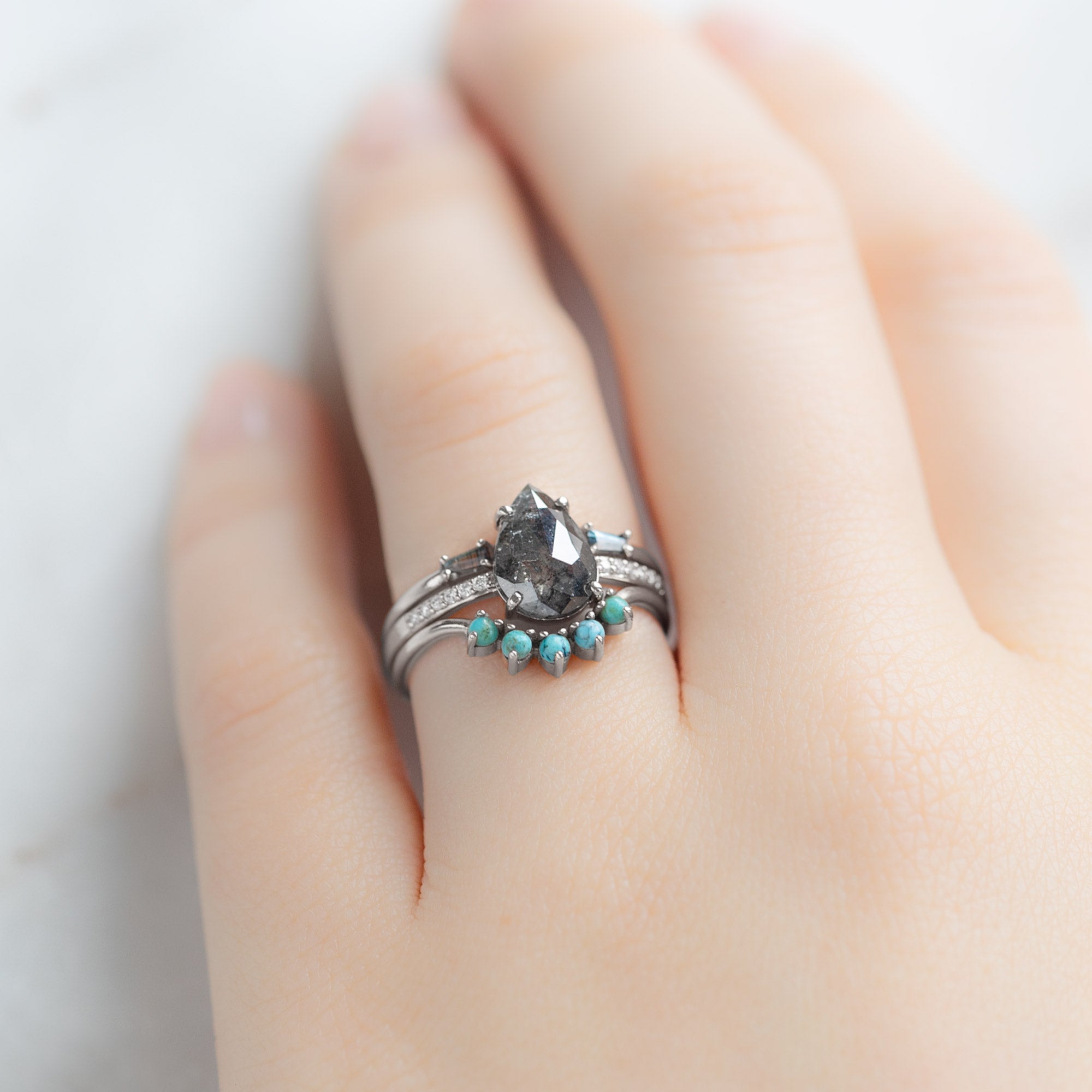 Alexis Russell Wedding Bands Round Turquoise Sunburst Stacking Band | Yellow, Rose or White Gold