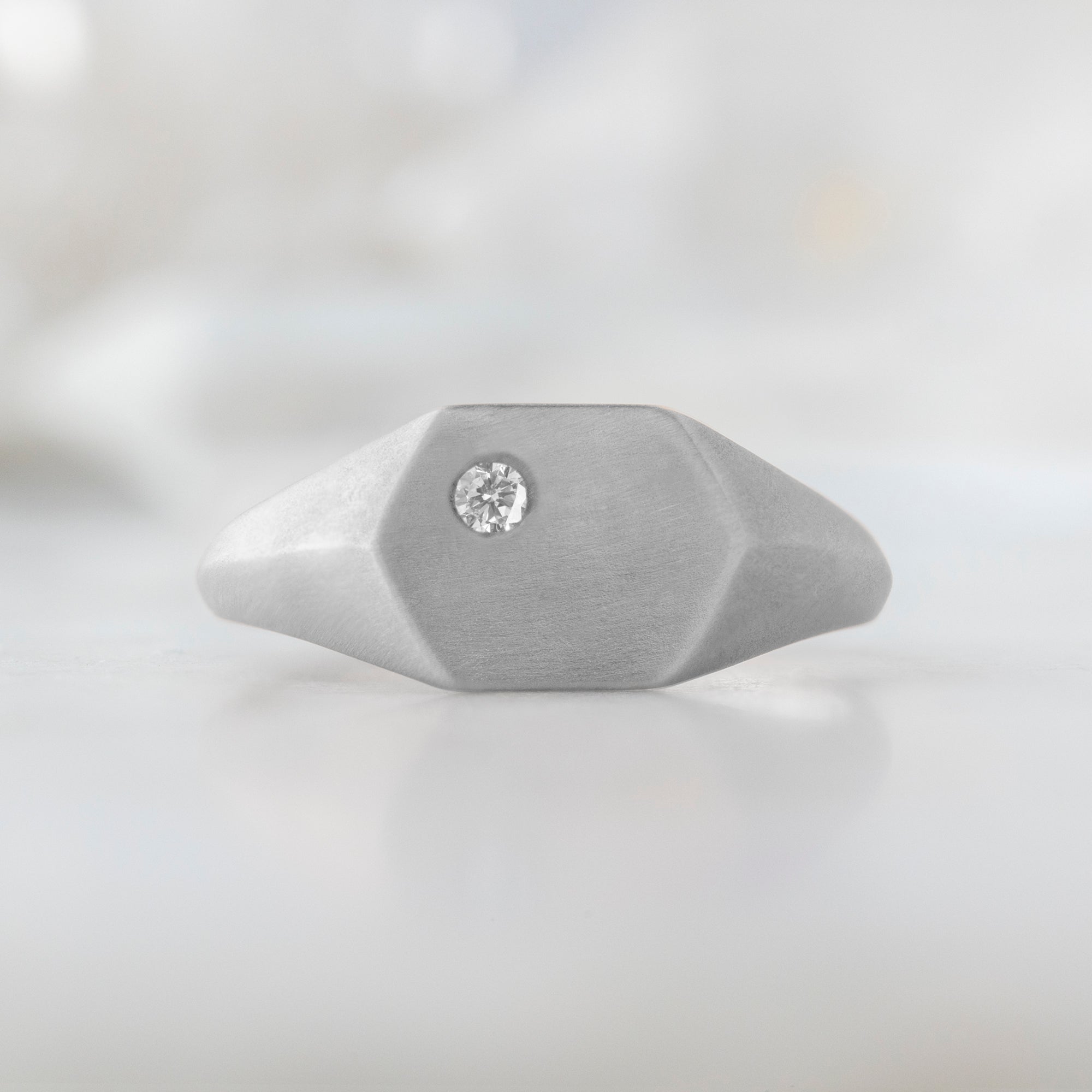 Alexis Russell Wedding Bands The Hexagon White Diamond Signet Ring | White Gold