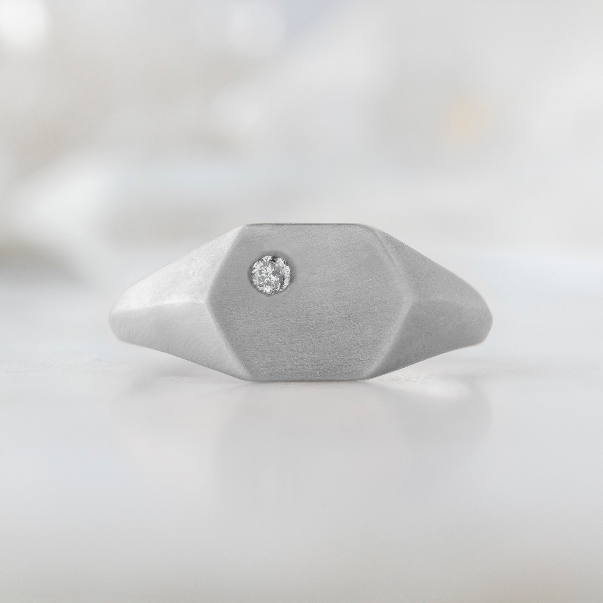 Alexis Russell Wedding Bands The Hexagon Salt and Pepper Diamond Signet Ring | White Gold