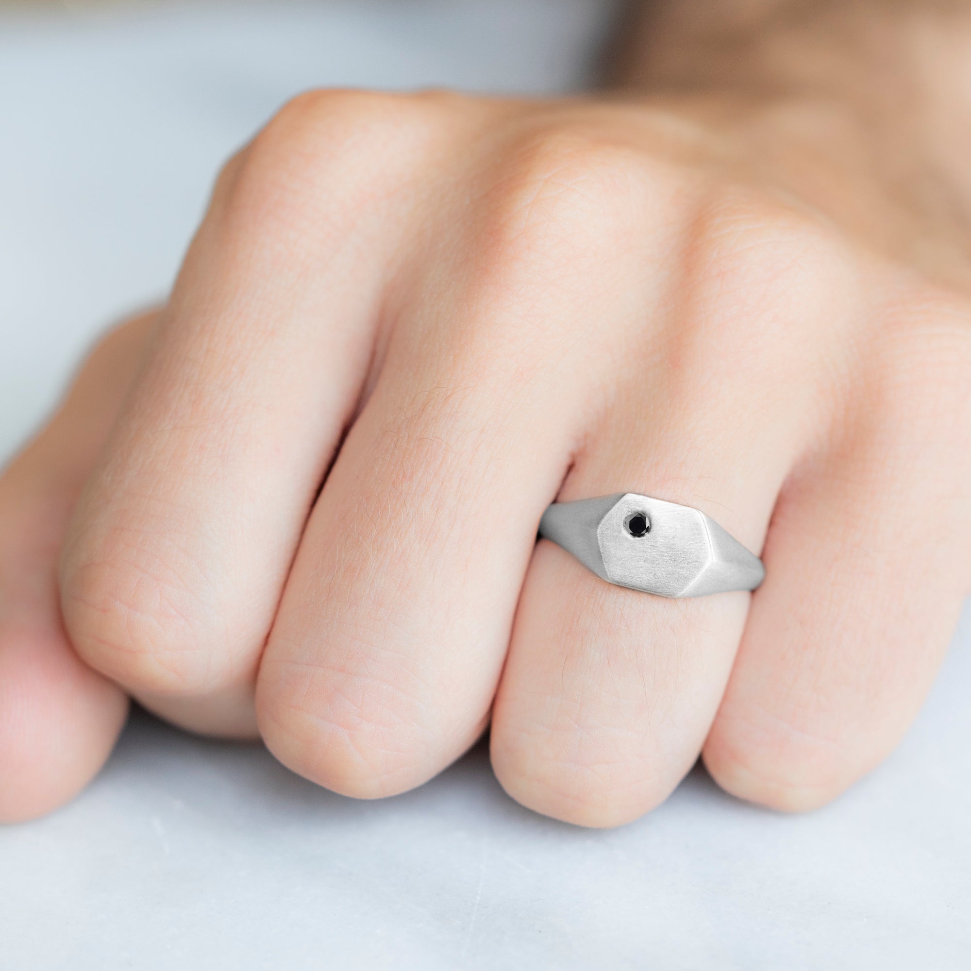 Alexis Russell Wedding Bands The Hexagon Black Diamond Signet Ring | Yellow, Rose or White Gold
