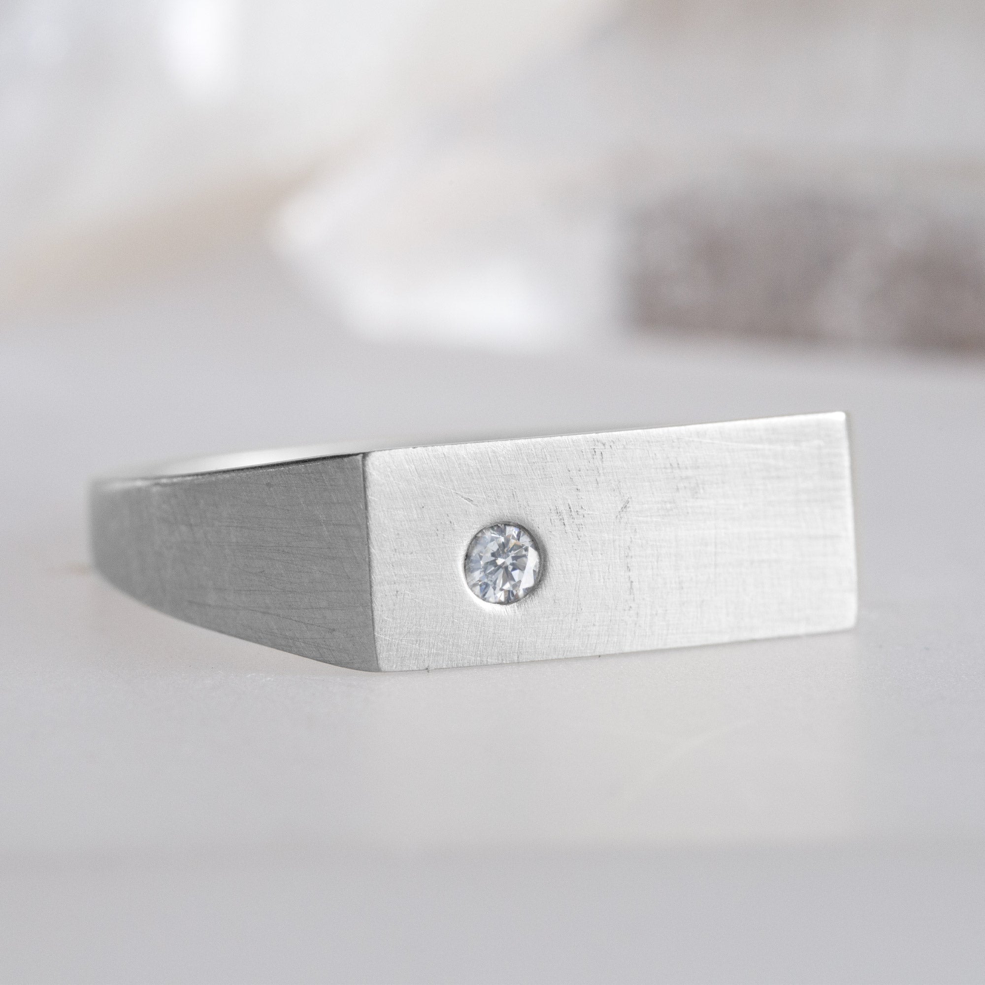 Alexis Russell Wedding Bands The Lune White Diamond Signet Ring | Yellow, Rose or White Gold
