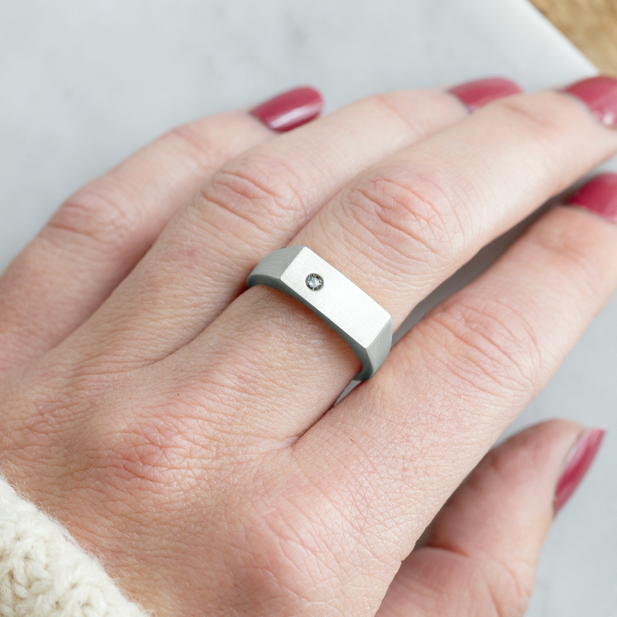 Alexis Russell Wedding Bands The Lune Salt and Pepper Diamond Signet Ring | Yellow, Rose or White Gold