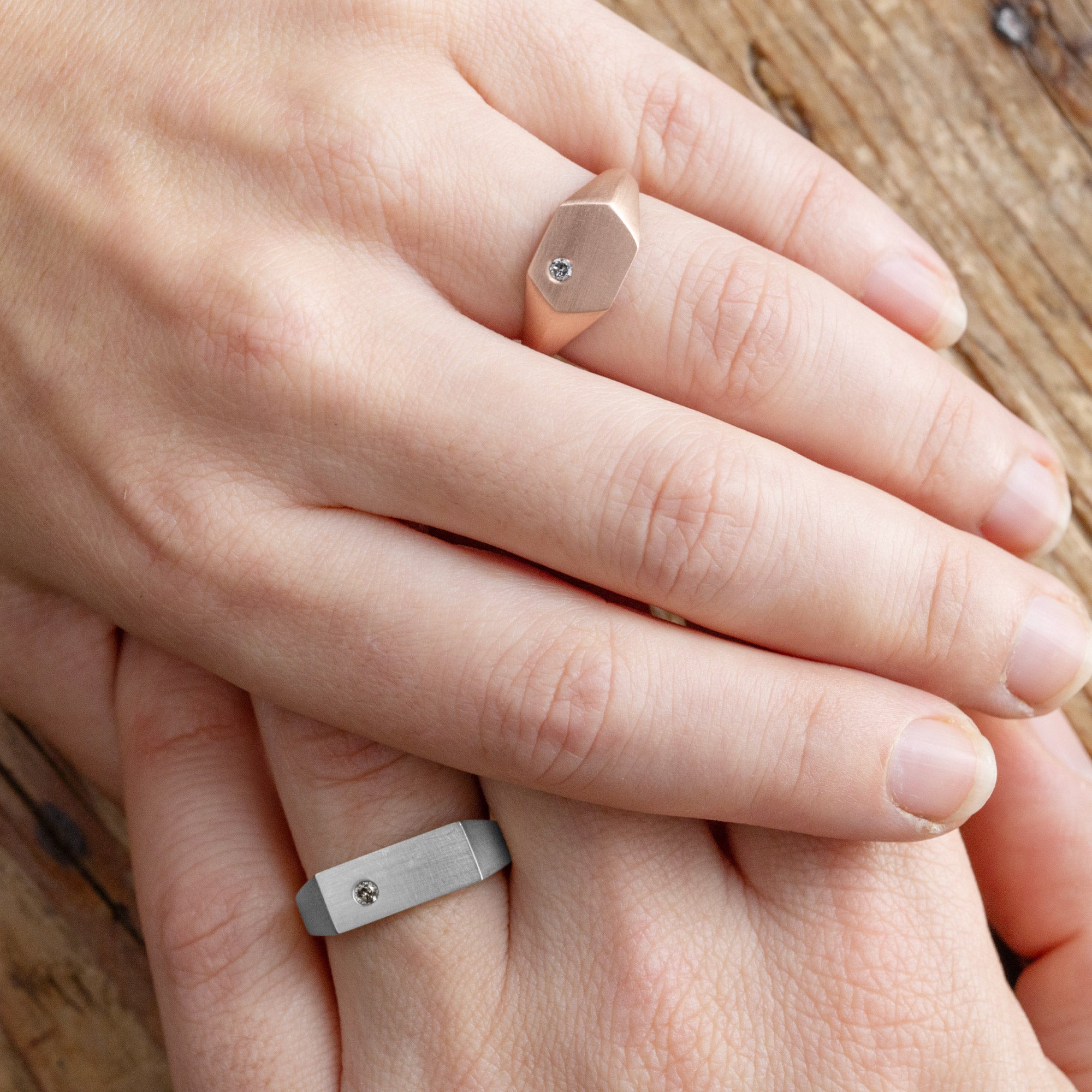 Alexis Russell Wedding Bands The Lune Salt and Pepper Diamond Signet Ring | Yellow, Rose or White Gold