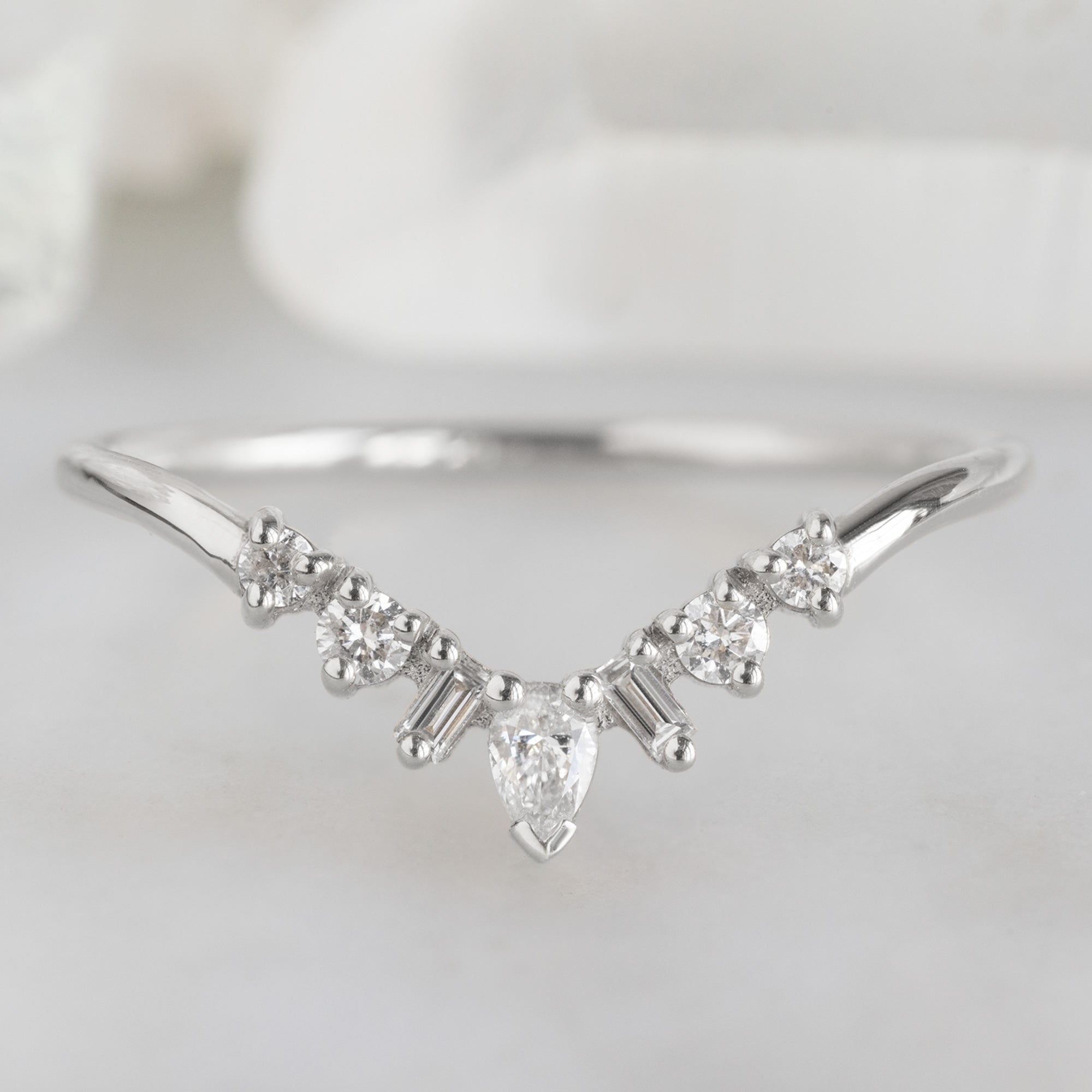 Alexis Russell Wedding Bands Geometric White Diamond Sunburst Stacking Band | Yellow, Rose or White Gold