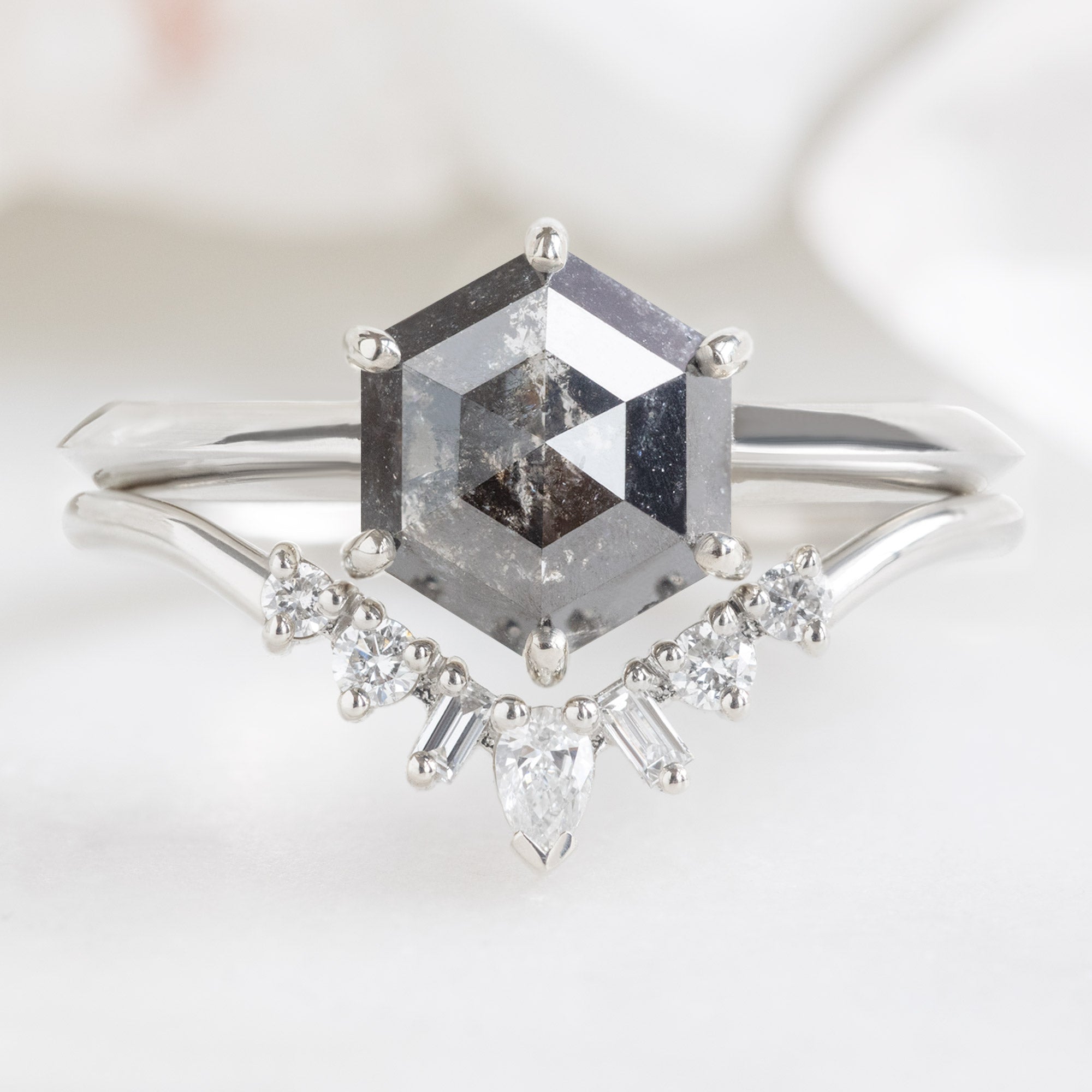 Alexis Russell Wedding Bands Geometric White Diamond Sunburst Stacking Band | Yellow, Rose or White Gold