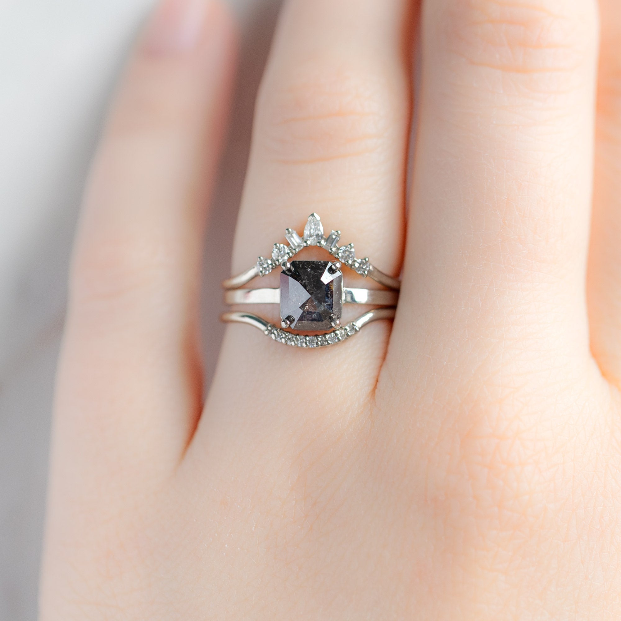 Alexis Russell Wedding Bands Geometric White Diamond Sunburst Stacking Band | Yellow, Rose or White Gold