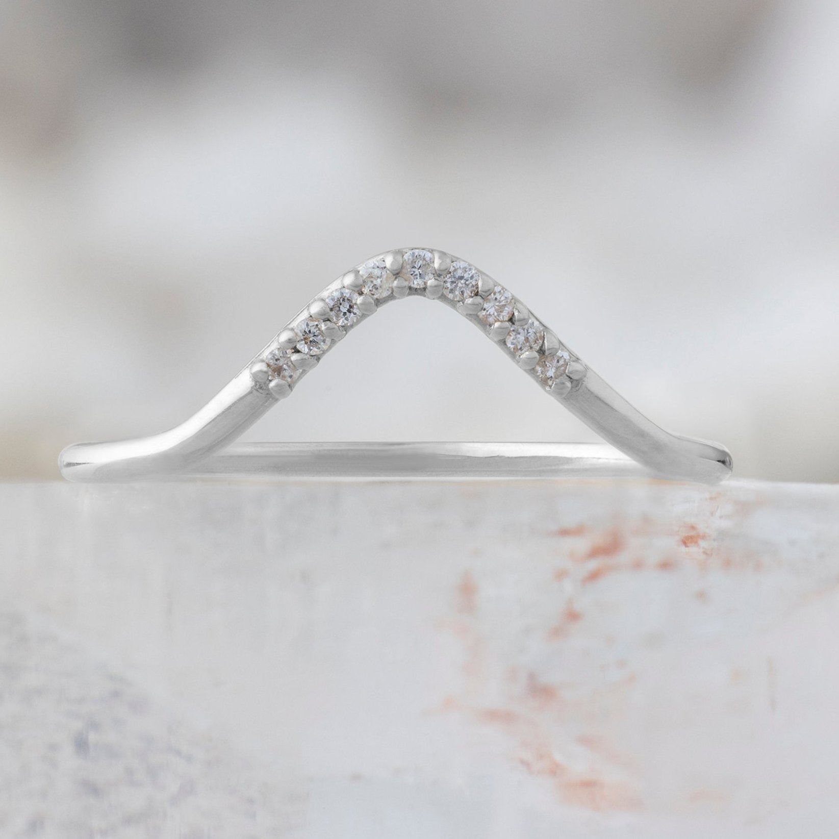 Alexis Russell Wedding Bands White Diamond Pavé Peak Stacking Band | White Gold