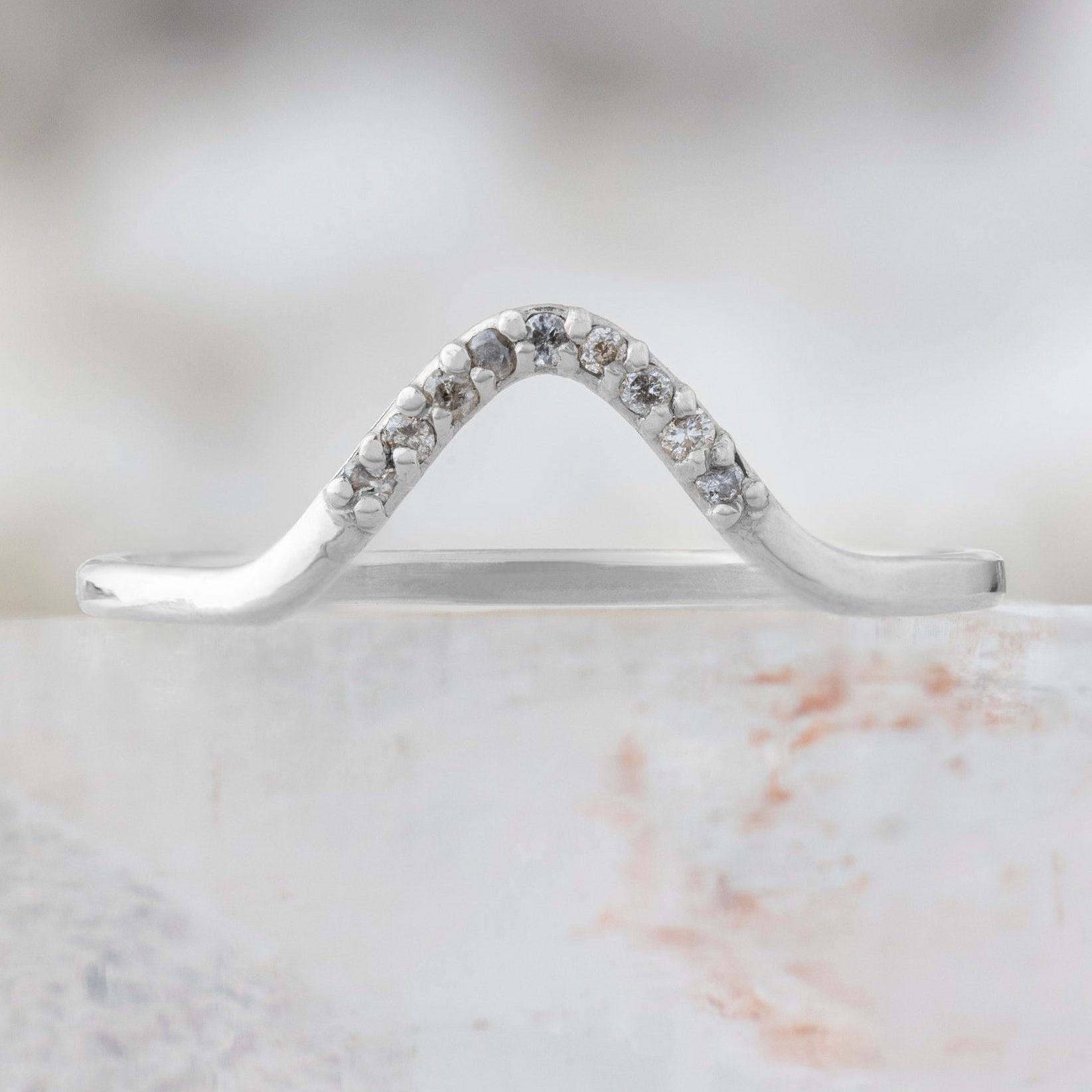 Alexis Russell Wedding Bands Salt and Pepper Diamond Pavé Peak Stacking Band | White Gold