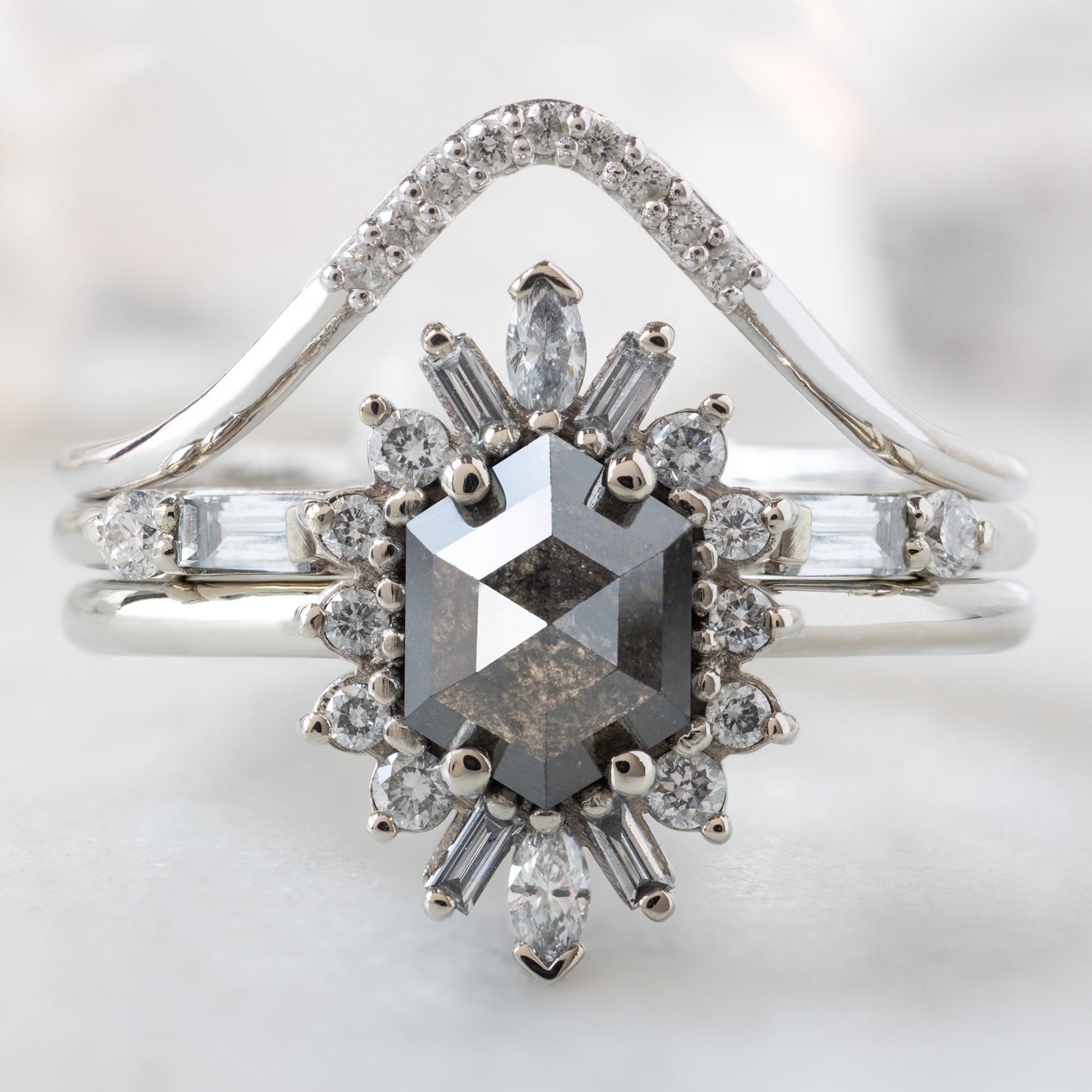 Alexis Russell Wedding Bands Salt and Pepper Diamond Pavé Peak Stacking Band | Yellow, Rose or White Gold