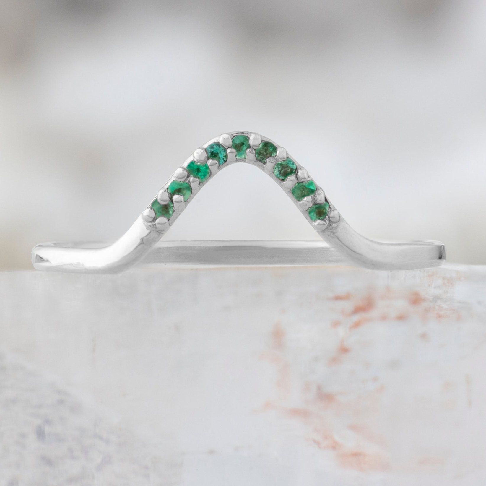 Alexis Russell Wedding Bands Emerald Pavé Peak Stacking Band | Yellow, Rose or White Gold