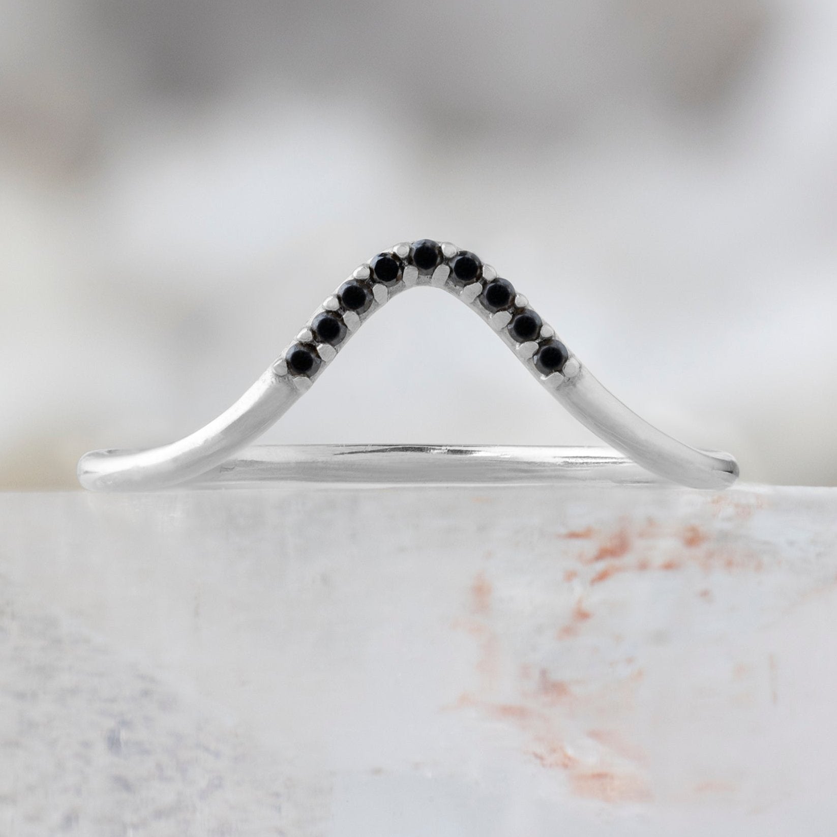 Alexis Russell Wedding Bands Black Diamond Pavé Peak Stacking Band | White Gold