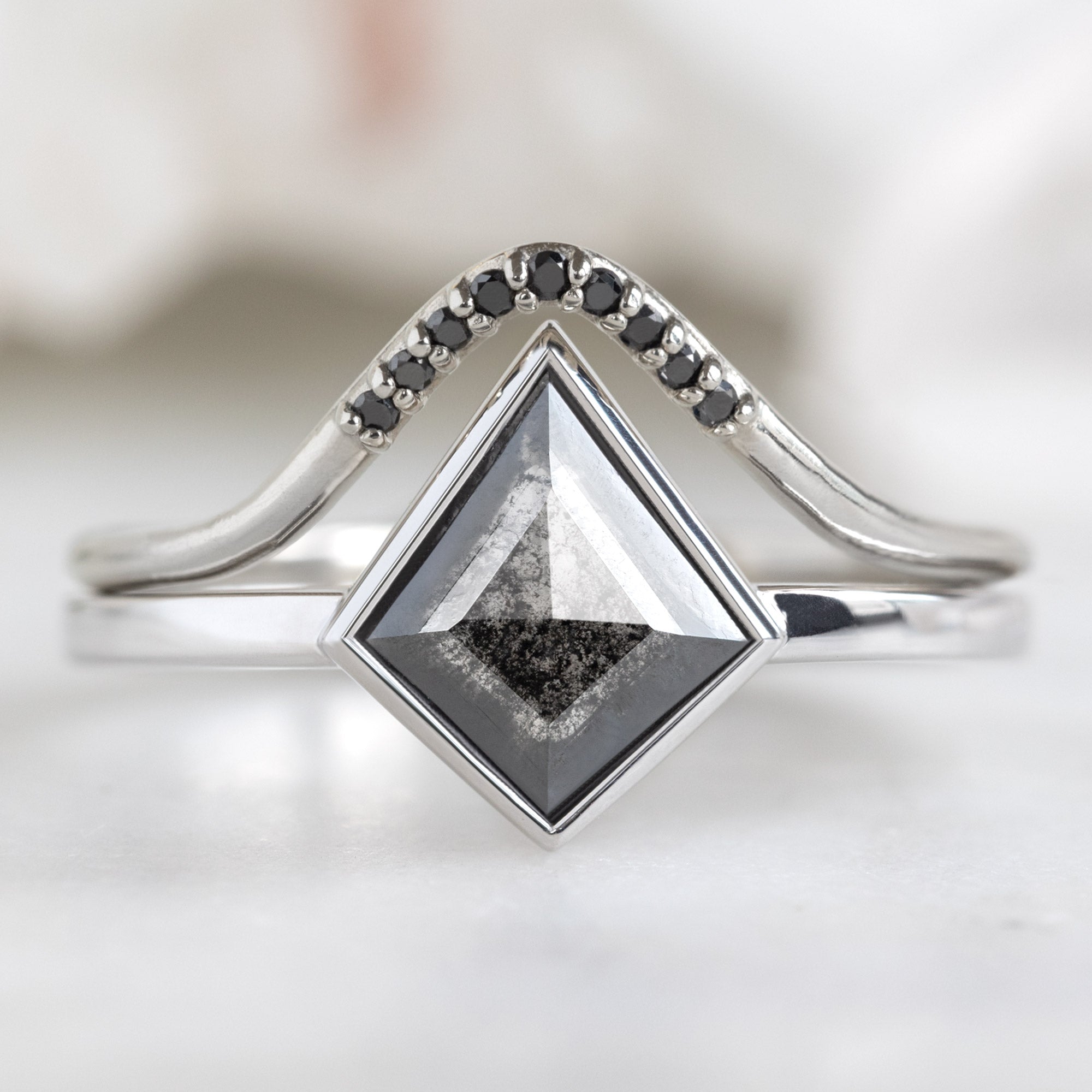 Alexis Russell Wedding Bands Black Diamond Pavé Peak Stacking Band | White Gold