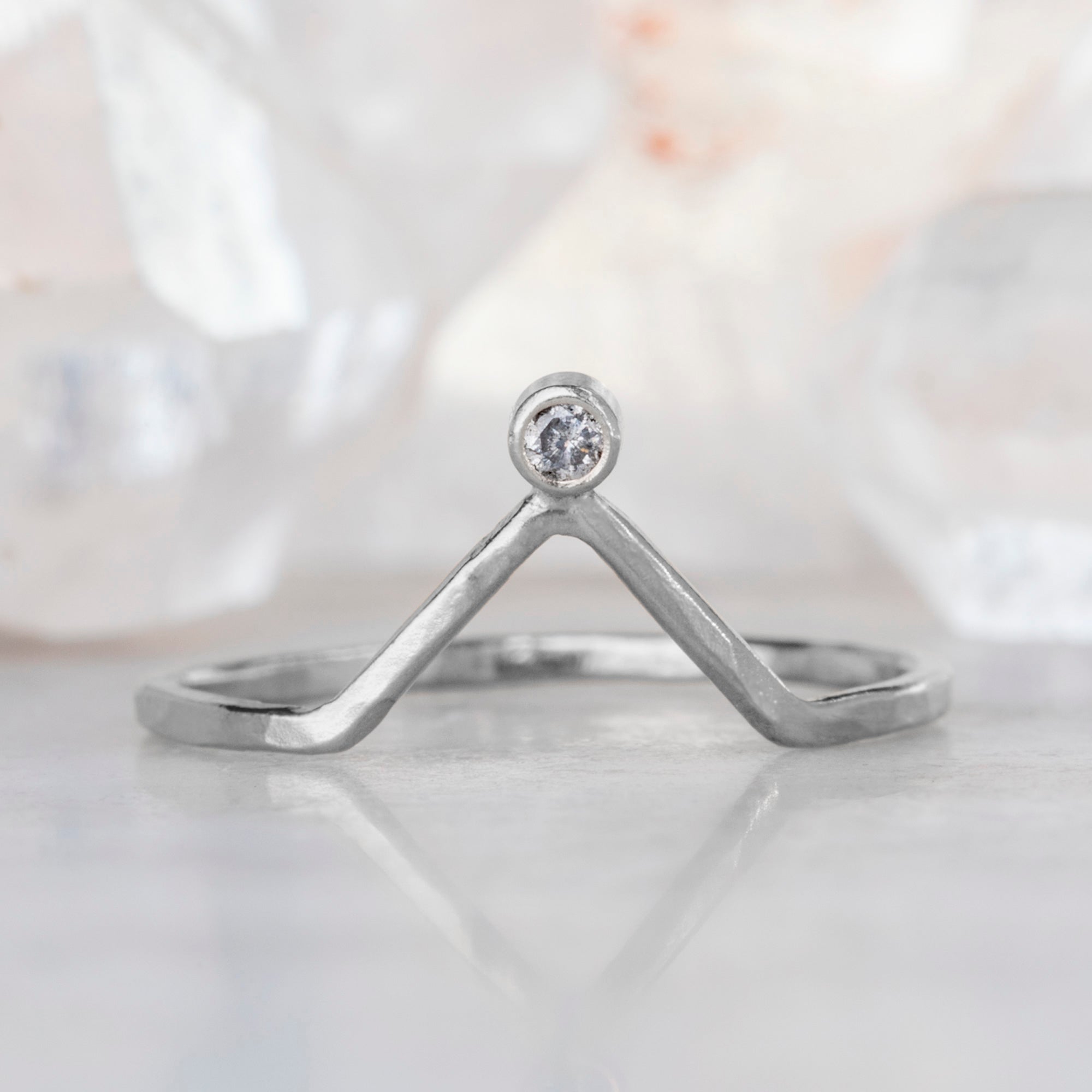 Alexis Russell Wedding Bands Salt and Pepper Diamond Horizon Crown Stacking Band | White Gold