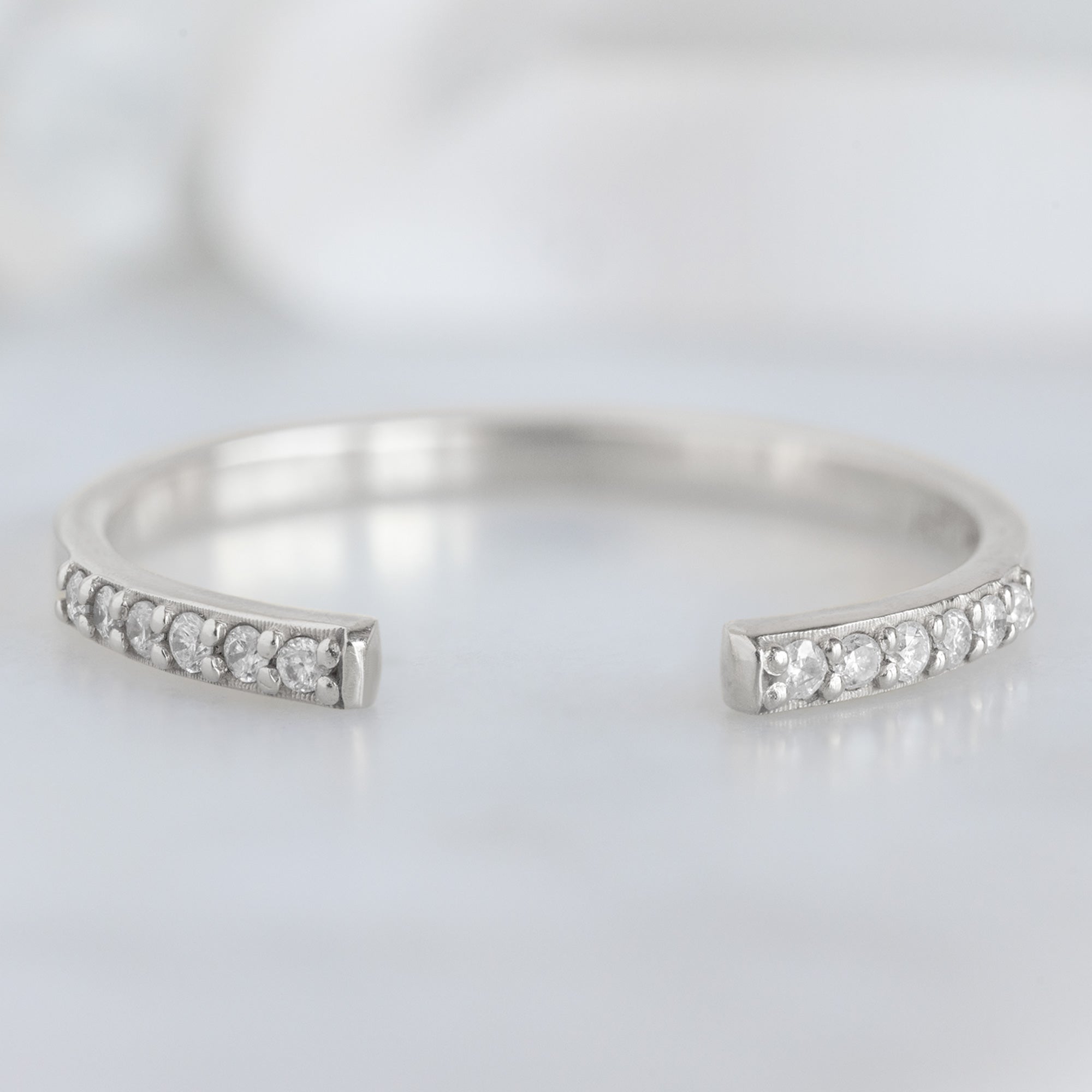 Alexis Russell Wedding Bands Open Cuff White Diamond Pavé Stacking Band | White Gold