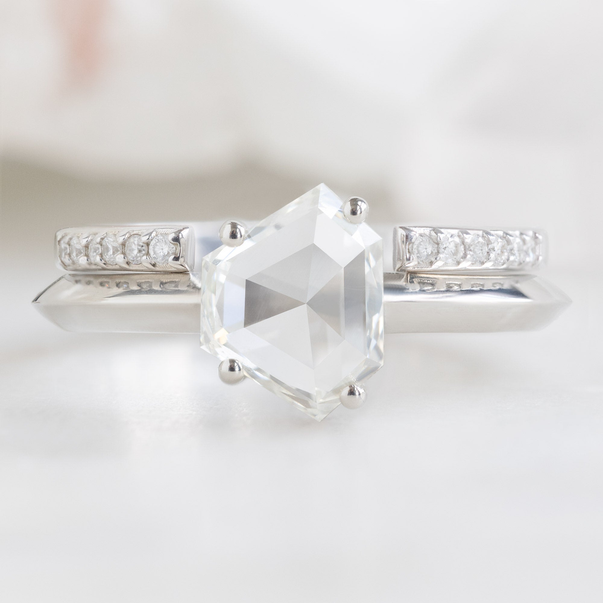 Alexis Russell Wedding Bands Open Cuff White Diamond Pavé Stacking Band | White Gold