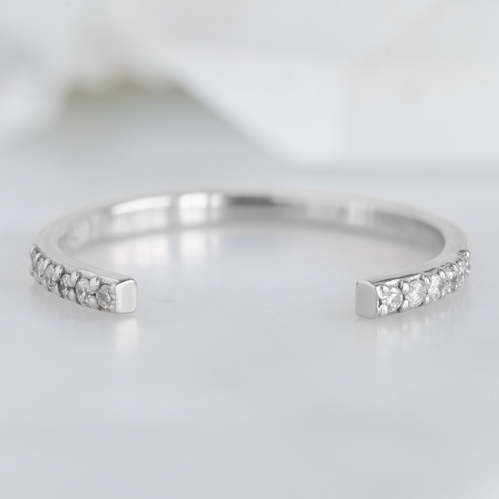 Alexis Russell Wedding Bands Open Cuff Salt and Pepper Diamond Pavé Stacking Band | White Gold