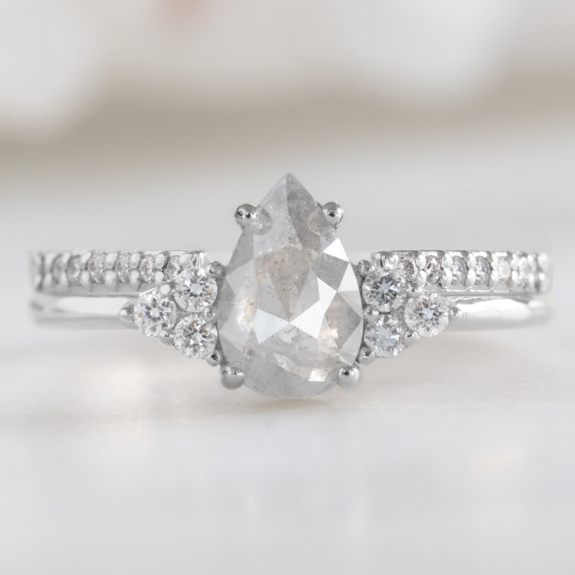 Alexis Russell Wedding Bands Open Cuff Salt and Pepper Diamond Pavé Stacking Band | White Gold