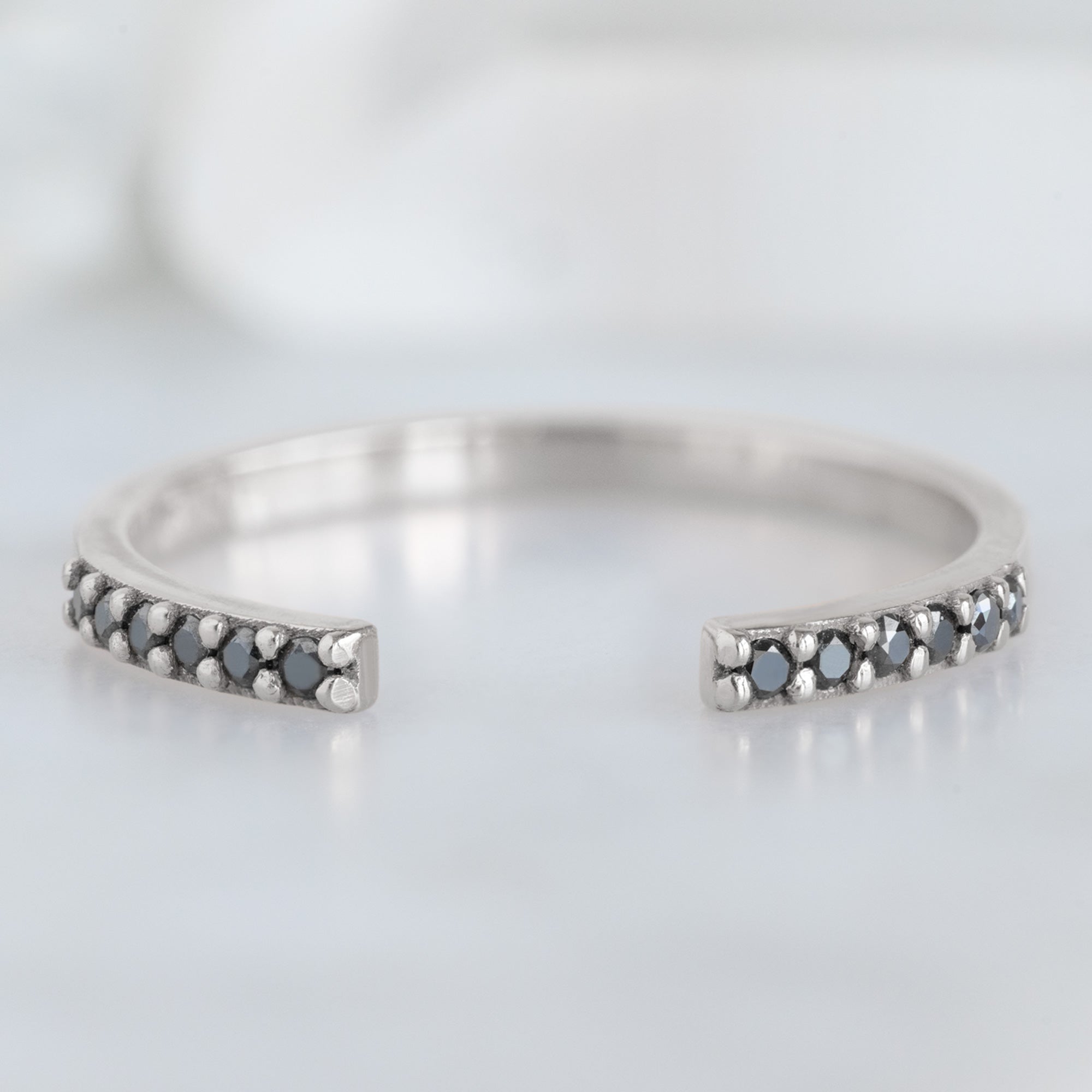 Alexis Russell Wedding Bands Open Cuff Black Diamond Pavé Stacking Band | Yellow, Rose, or White Gold