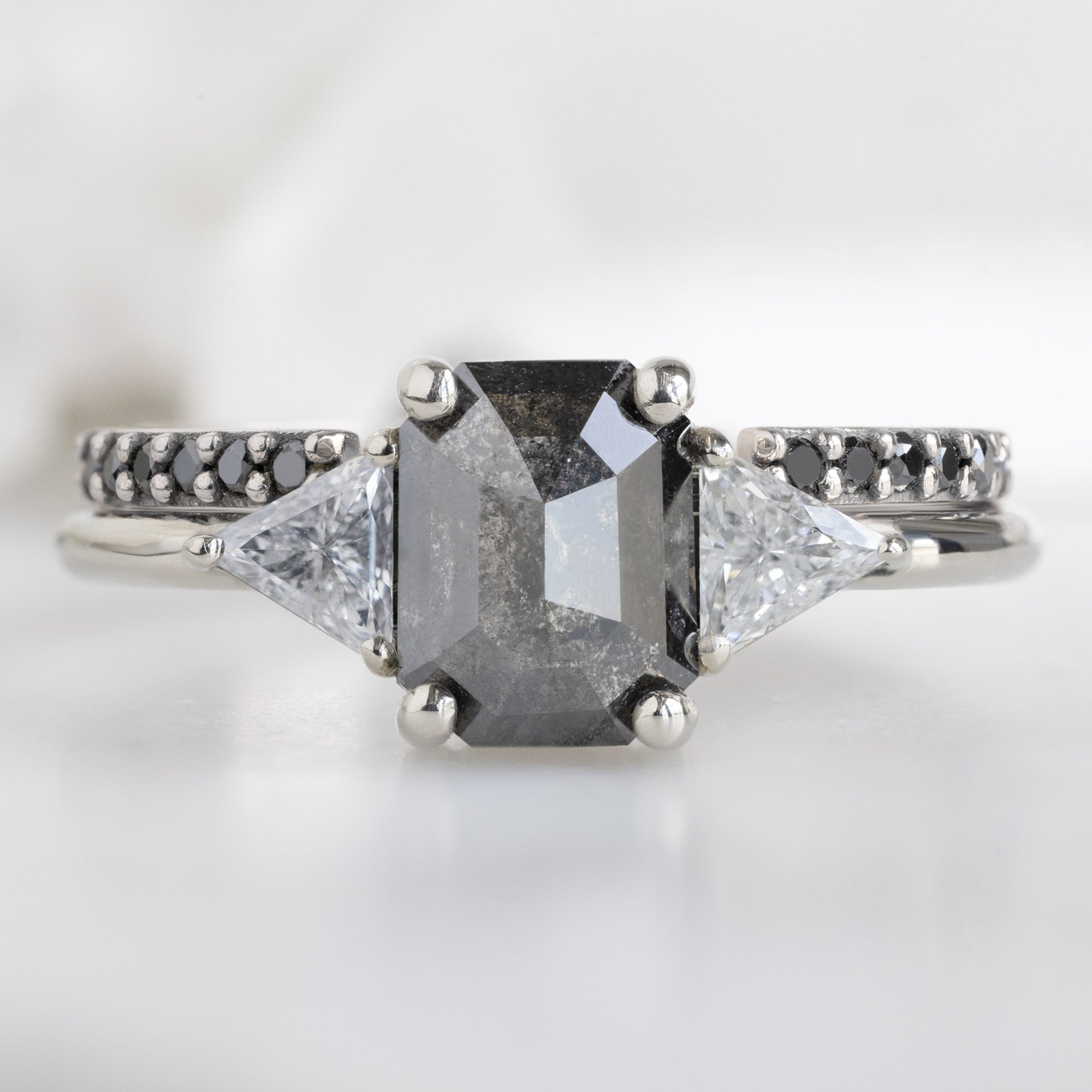 Alexis Russell Wedding Bands Open Cuff Black Diamond Pavé Stacking Band | Yellow, Rose, or White Gold