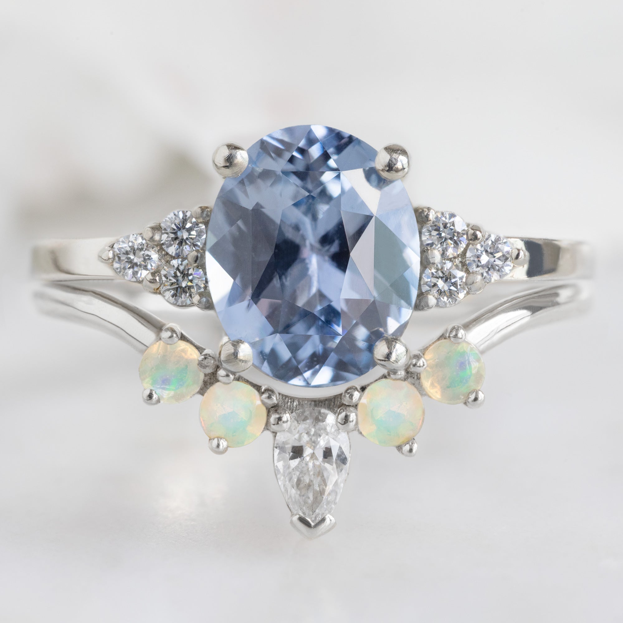 Alexis Russell Wedding Bands White Diamond + Opal 4-Stone Sunburst Stacking Band | Yellow, Rose or White Gold