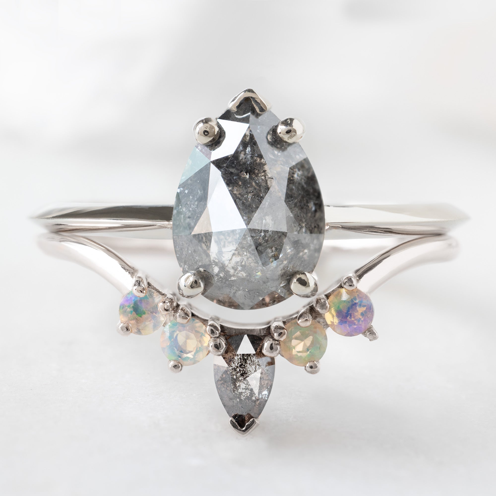 Alexis Russell Wedding Bands Black Diamond + Opal 4-Stone Sunburst Stacking Band | Yellow, Rose or White Gold