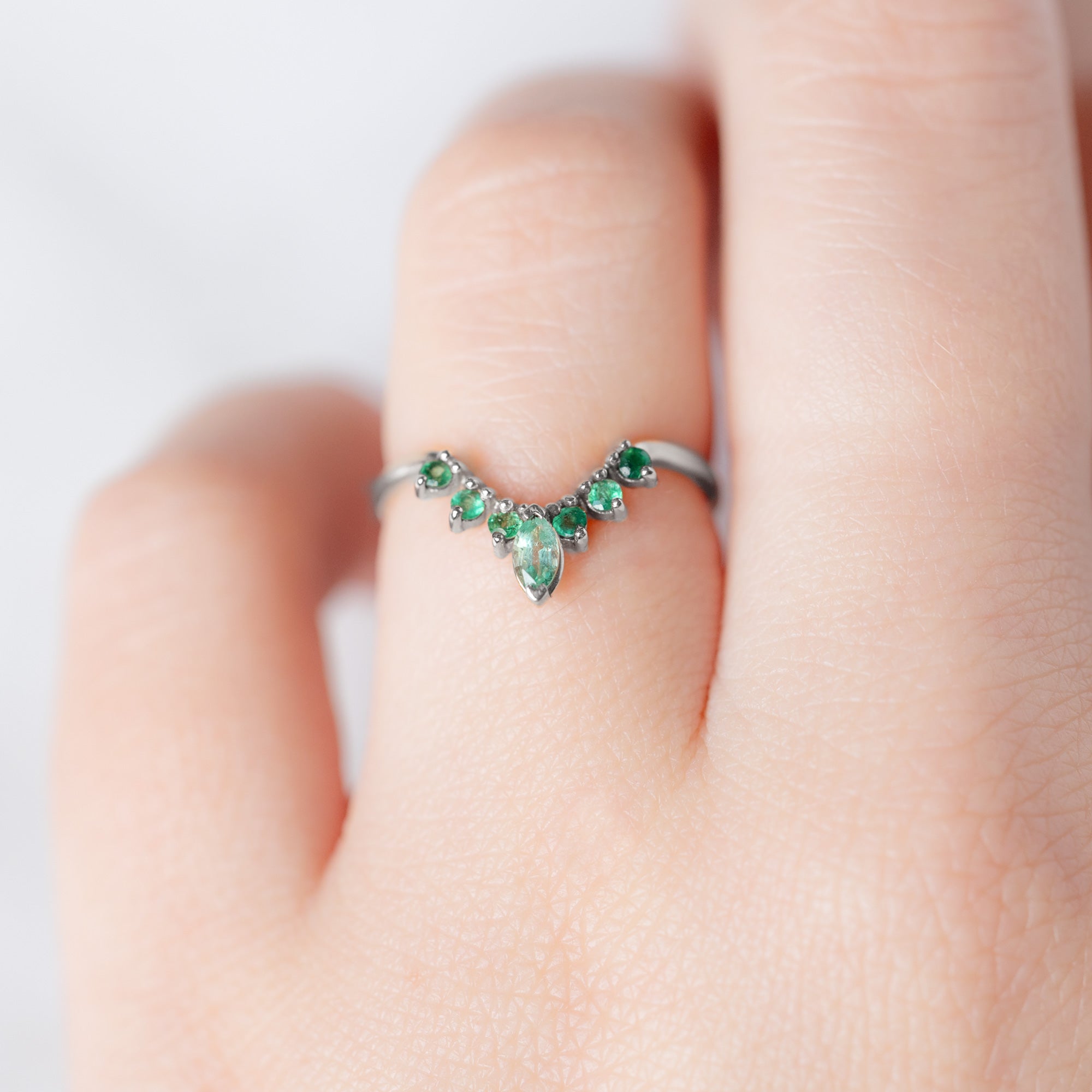 Alexis Russell Wedding Bands Emerald Marquise Sunburst Stacking Band | Yellow, Rose or White Gold