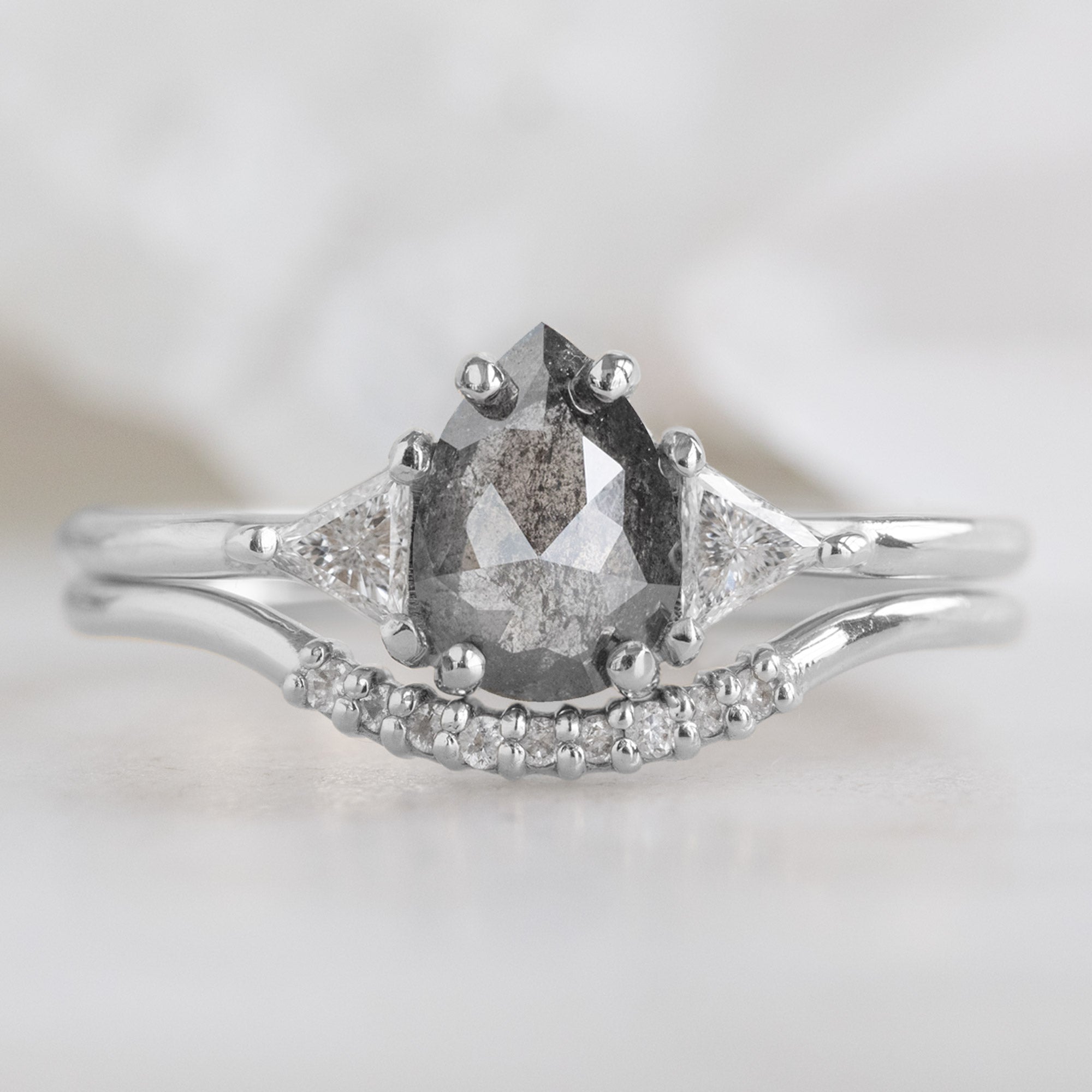 Alexis Russell Wedding Bands Salt and Pepper Diamond Pavé Arc Stacking Band | White Gold