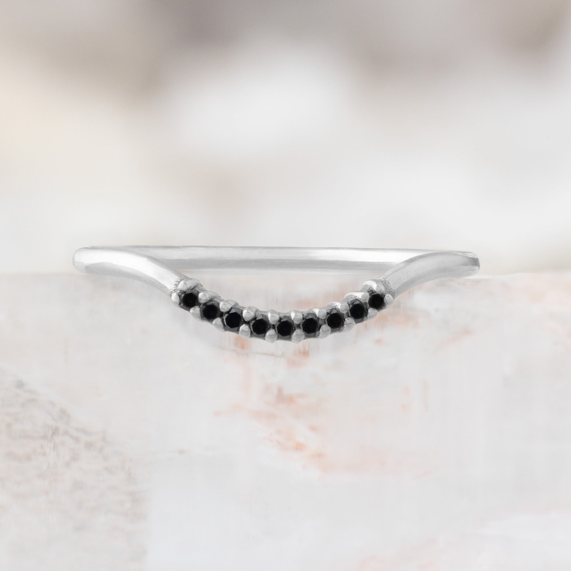 Alexis Russell Wedding Bands Black Diamond Pavé Arc Stacking Band | Yellow, Rose or White Gold