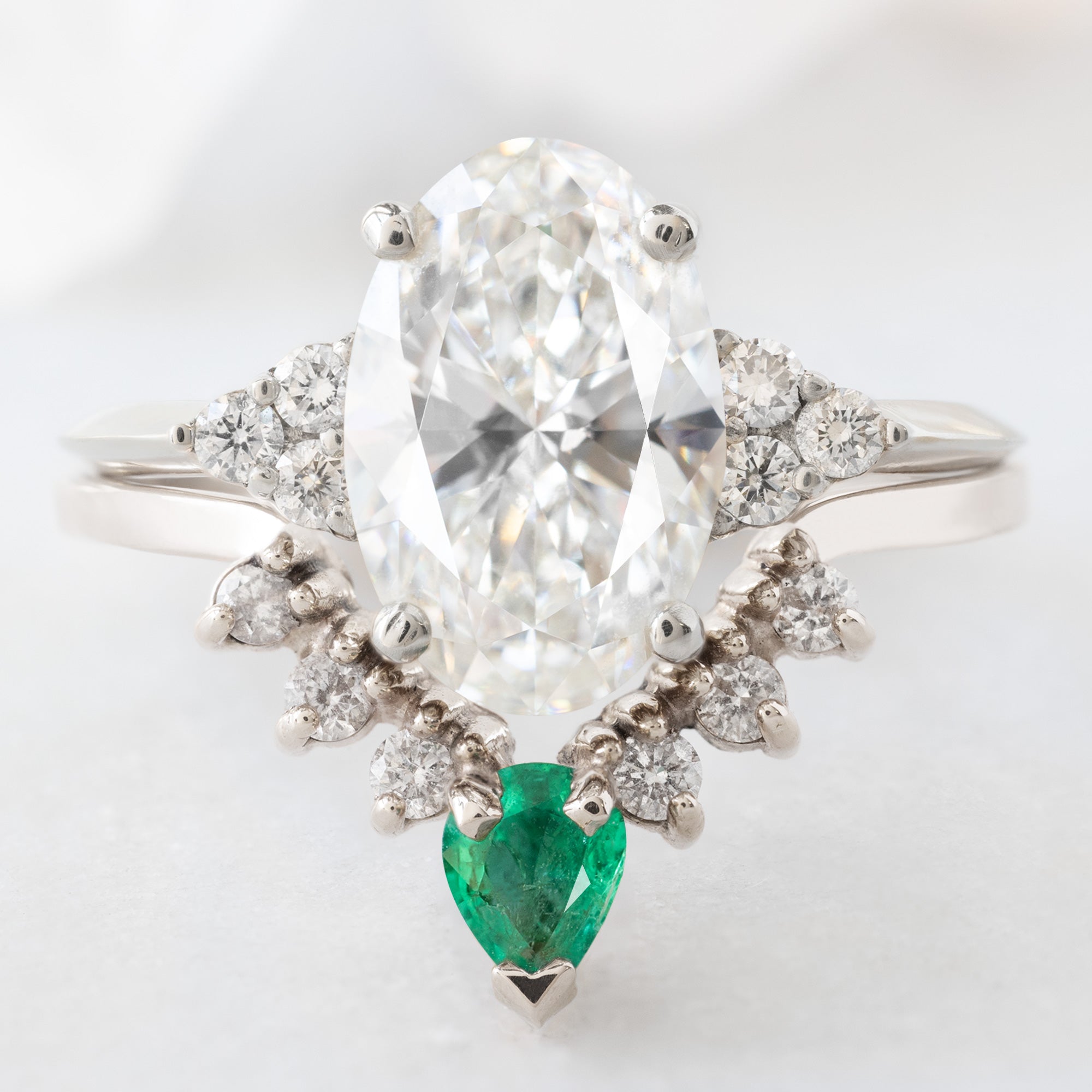 Alexis Russell  Wedding Bands Emerald + White Diamond Sunburst Stacking Band | Yellow, Rose or White Gold