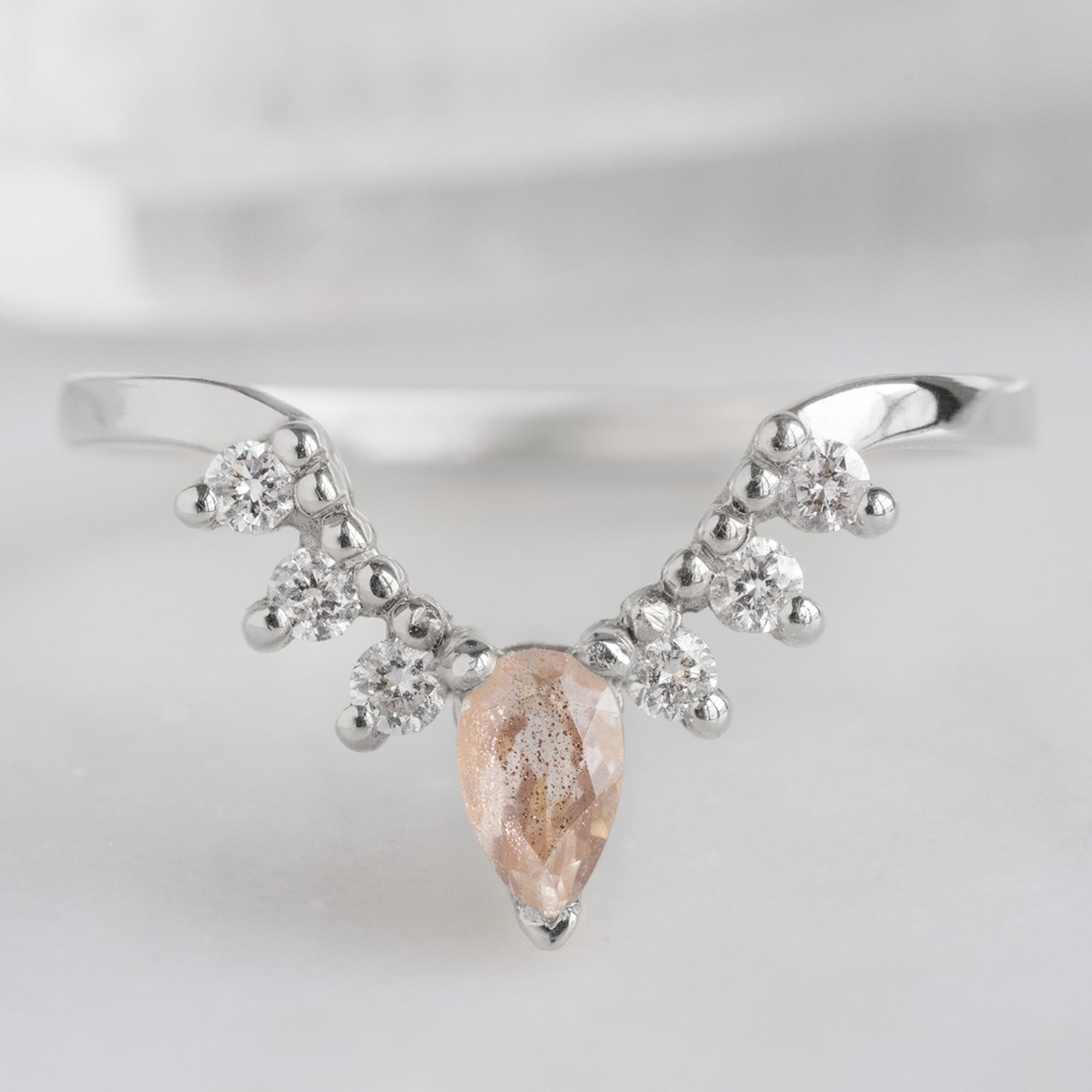 Alexis Russell  Wedding Bands Sunstone + White Diamond Sunburst Stacking Band | Yellow, Rose or White Gold
