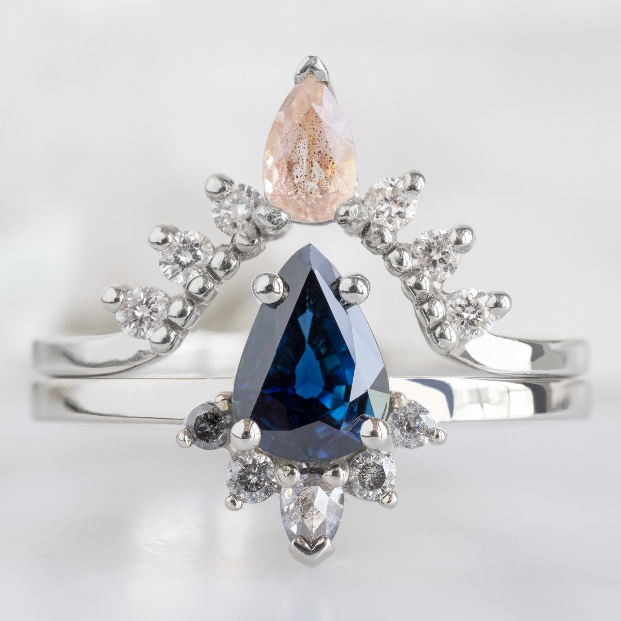 Alexis Russell  Wedding Bands Sunstone + White Diamond Sunburst Stacking Band | Yellow, Rose or White Gold