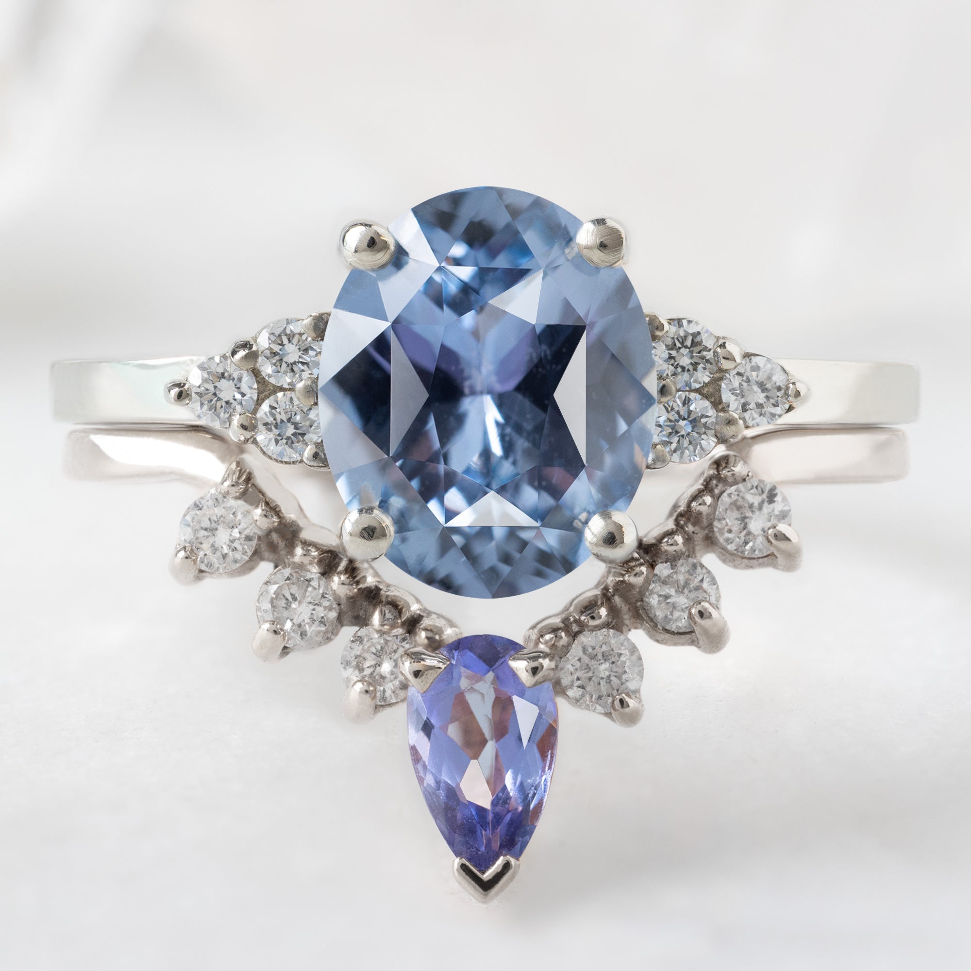 Alexis Russell  Wedding Bands Tanzanite + White Diamond Sunburst Stacking Band | Yellow, Rose or White Gold