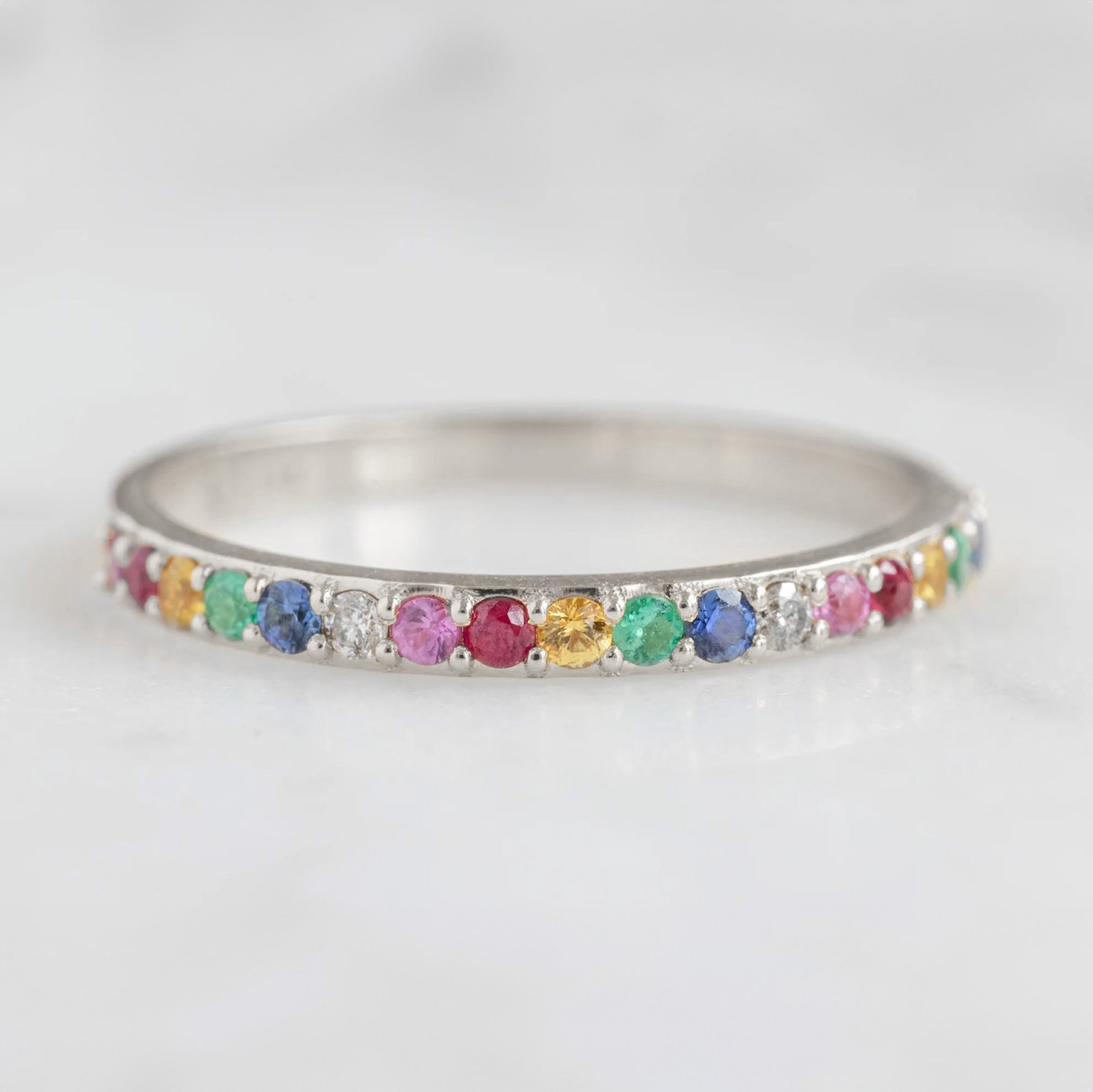 Alexis Russell Wedding Bands Rainbow Sapphire Pavé Eternity Band | White Gold