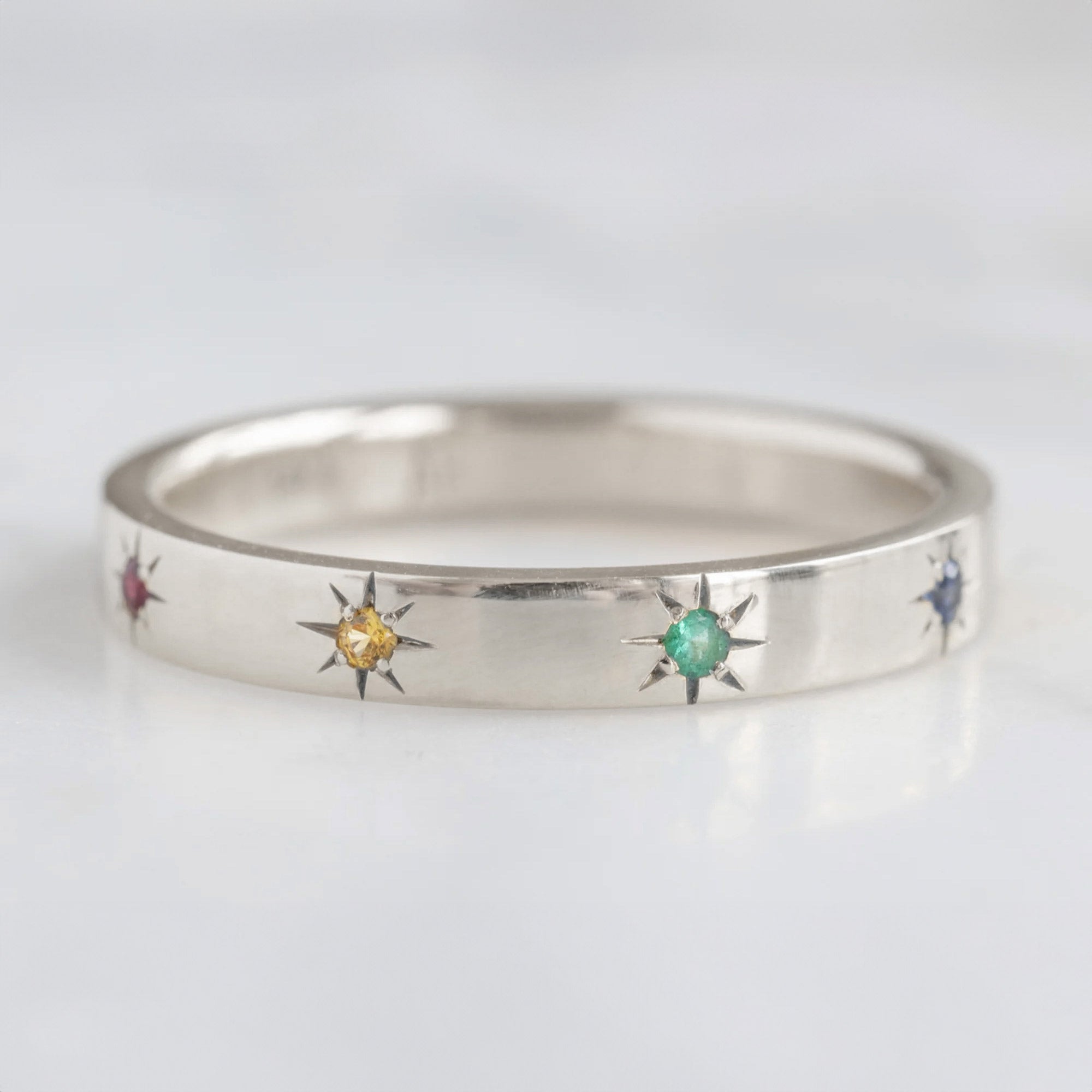 Alexis Russell Wedding Bands Star-Set Rainbow Sapphire Band | White Gold