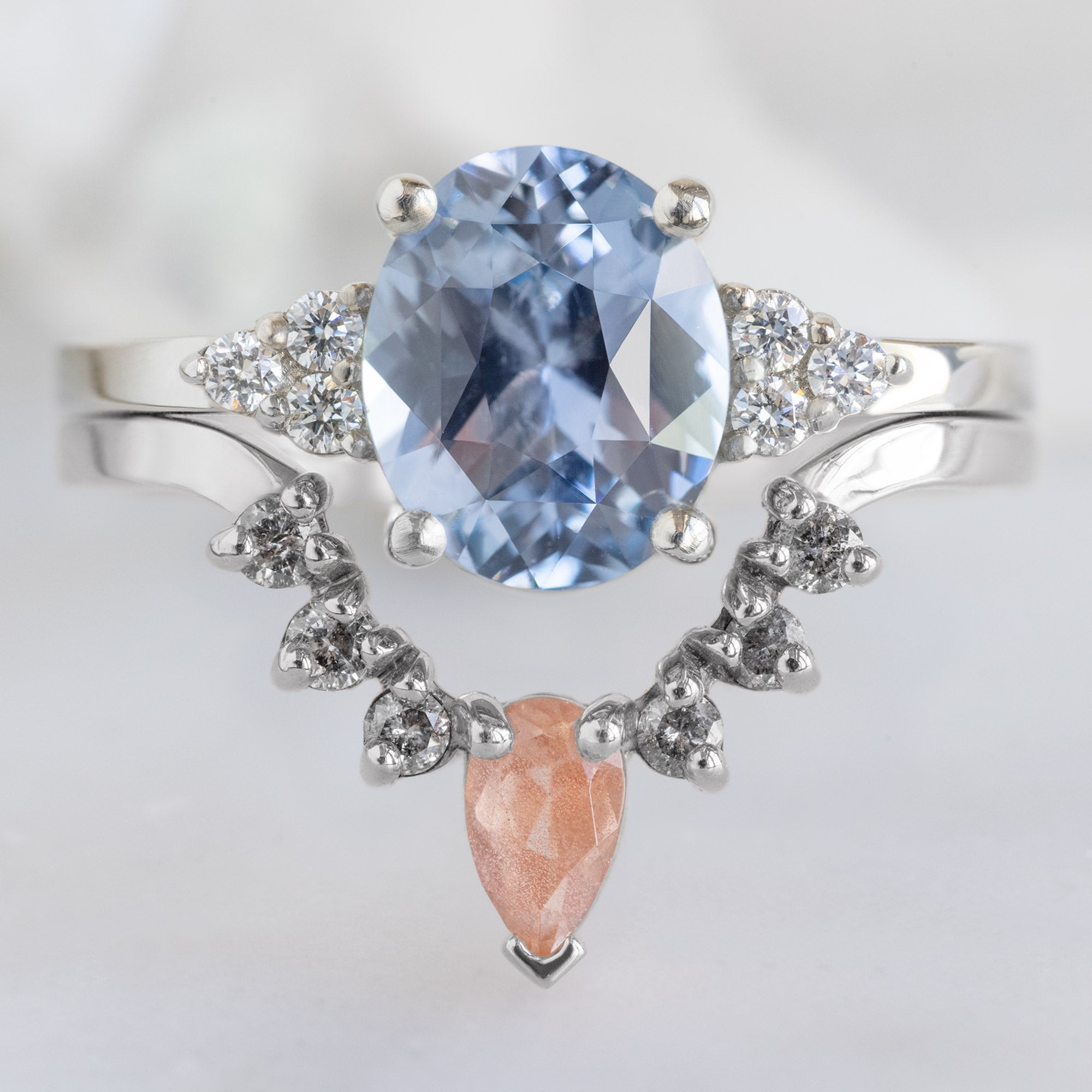 Alexis Russell  Wedding Bands Sunstone + Salt and Pepper Diamond Sunburst Stacking Band | Yellow, Rose or White Gold