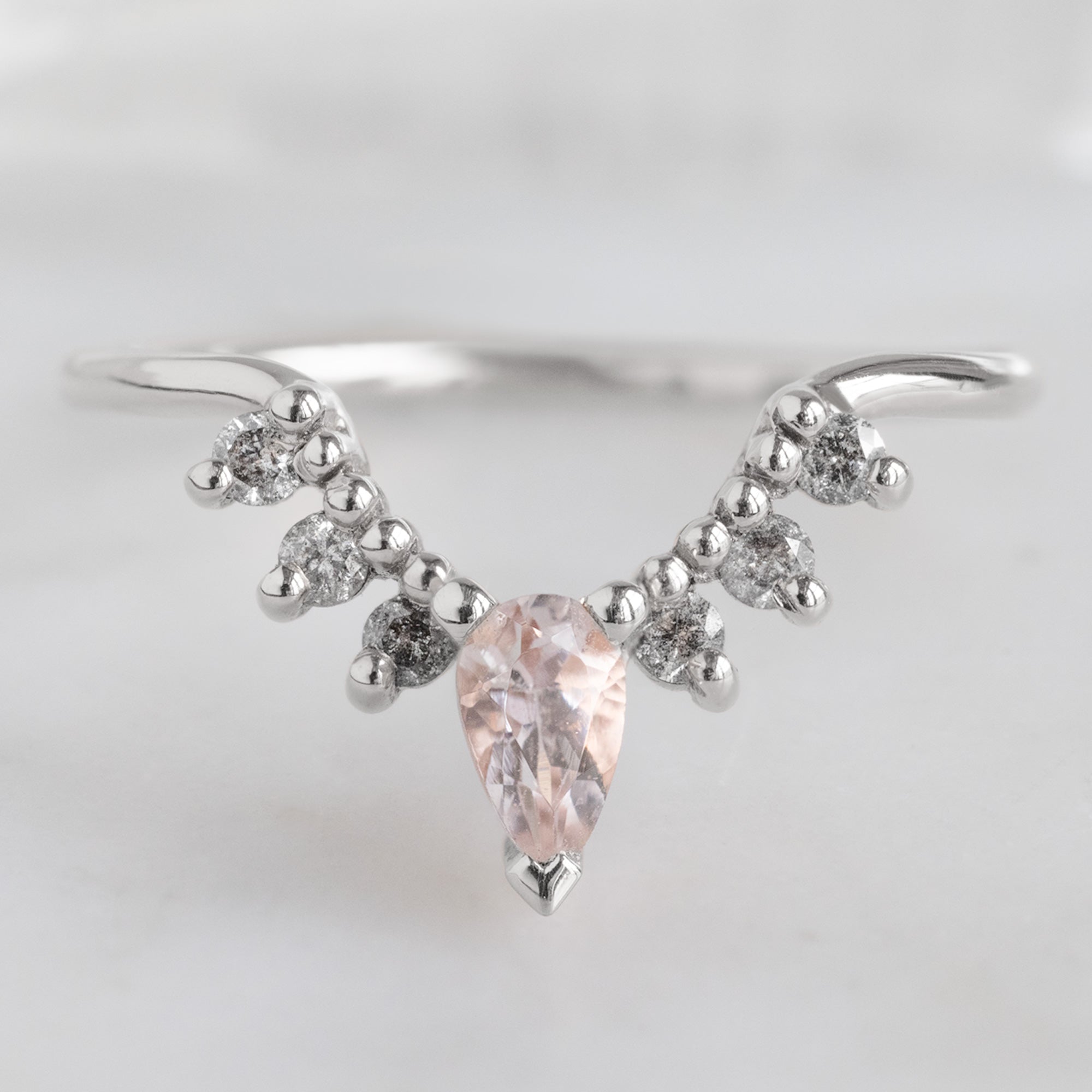 Alexis Russell  Wedding Bands Morganite + Salt and Pepper Diamond Sunburst Stacking Band | Yellow, Rose or White Gold