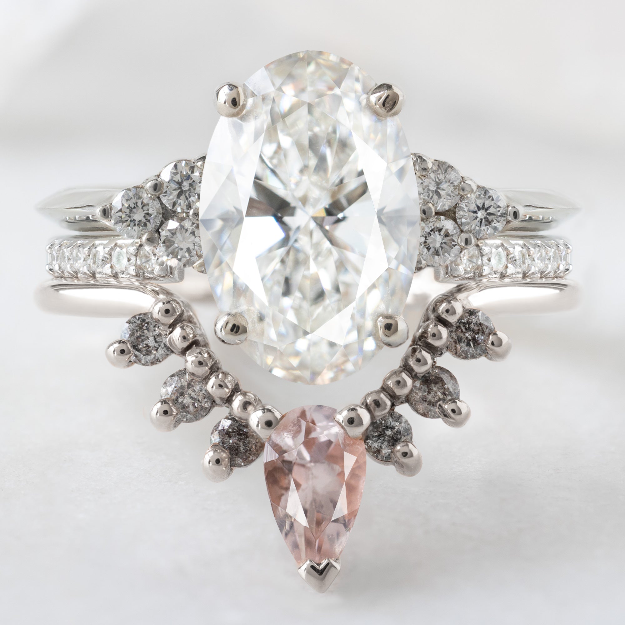 Alexis Russell  Wedding Bands Morganite + Salt and Pepper Diamond Sunburst Stacking Band | Yellow, Rose or White Gold