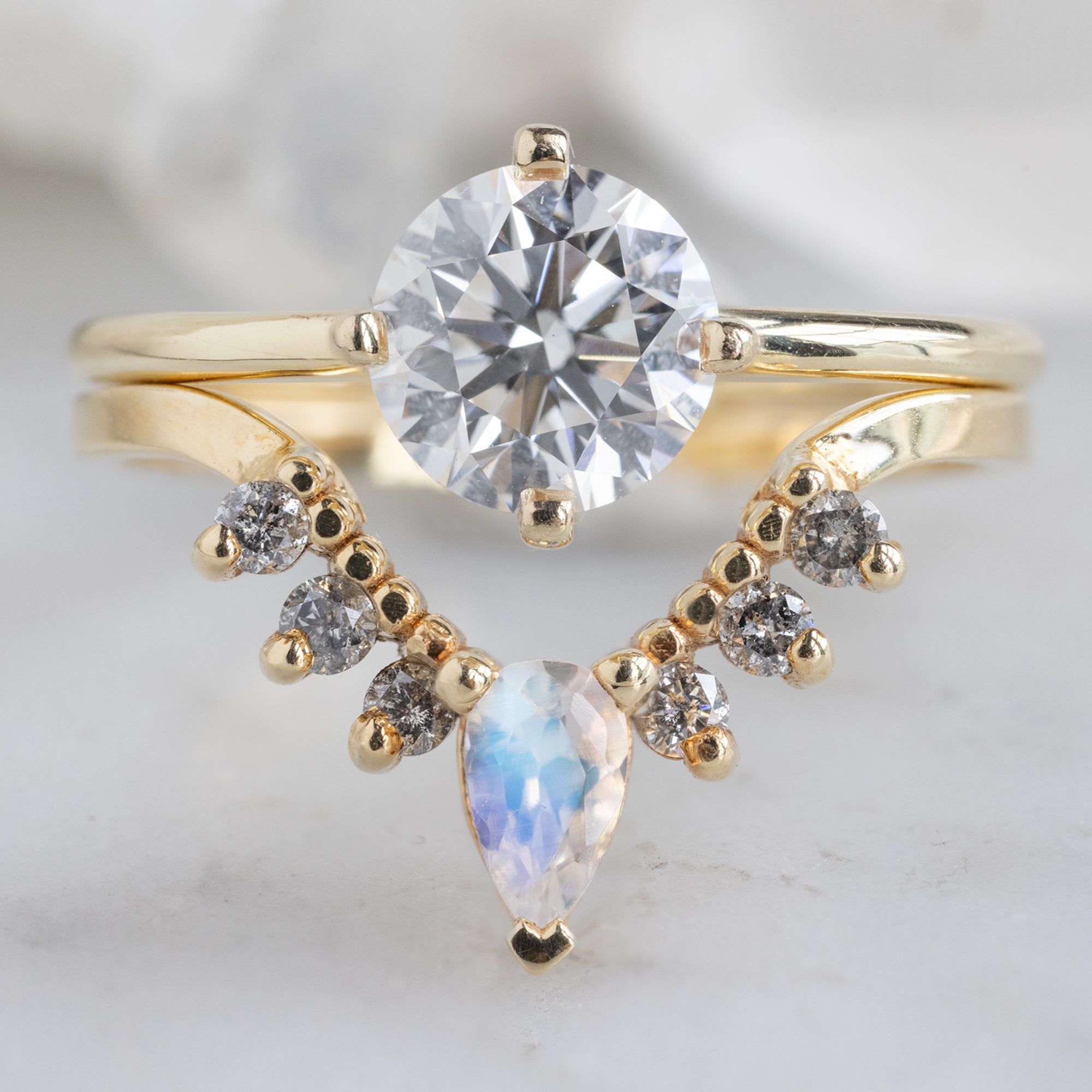 Alexis Russell  Wedding Bands Moonstone + Diamond Sunburst Stacking Band | Choose Your Side Stones