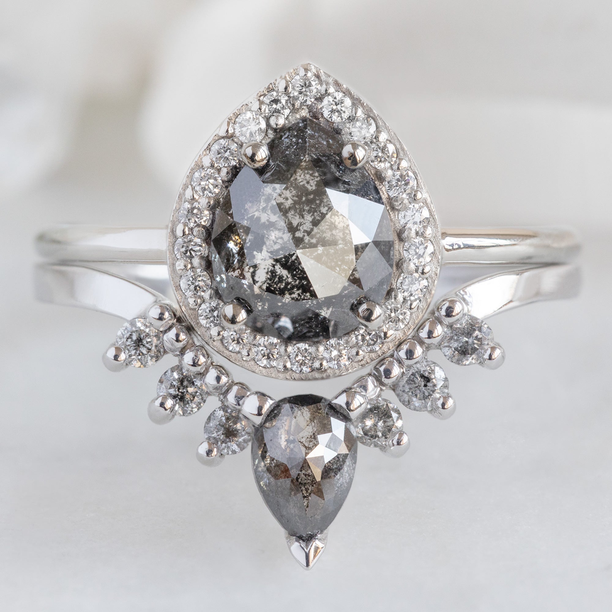 Alexis Russell  Wedding Bands Black + Salt and Pepper Diamond Sunburst Stacking Band | Yellow, Rose or White Gold