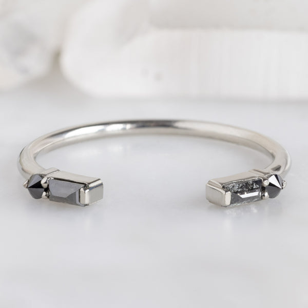 Alexis Russell  Wedding Bands The Luxe Open Cuff Baguette Black Diamond Stacking Band | Yellow, Rose or White Gold