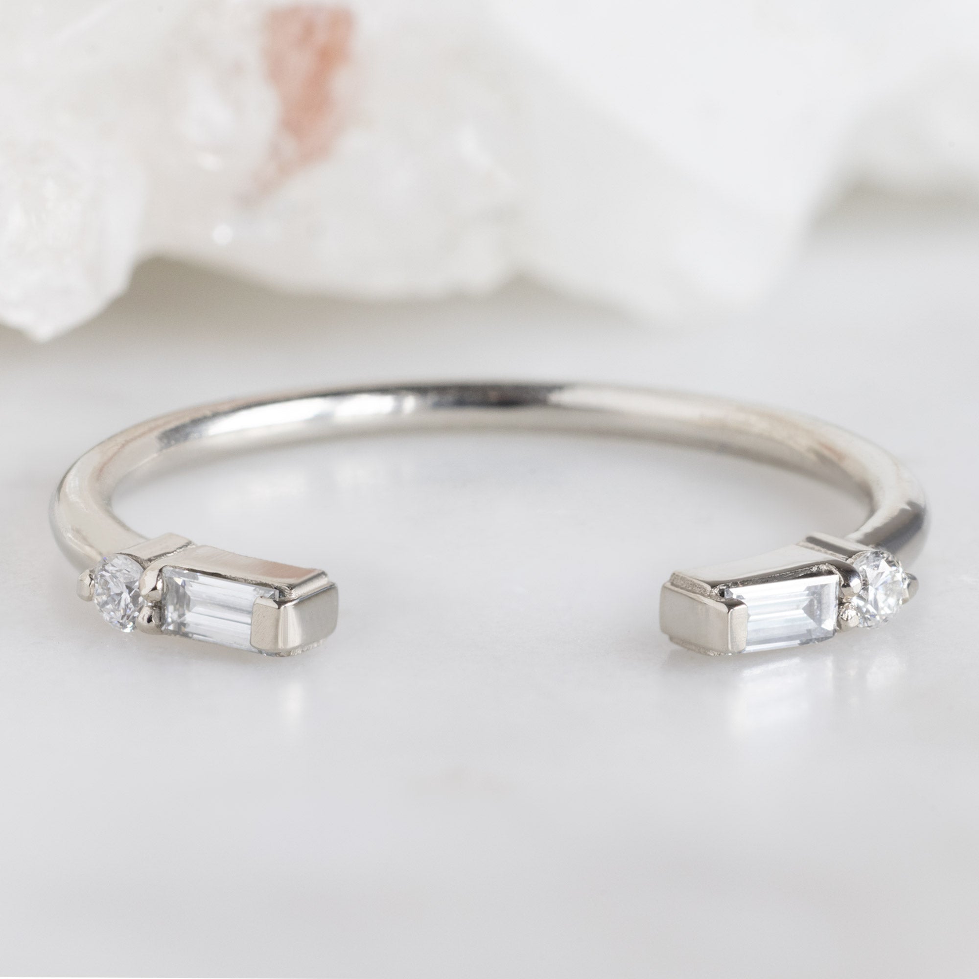 Alexis Russell  Wedding Bands The Luxe Open Cuff Baguette White Diamond Stacking Band | Yellow, Rose or White Gold