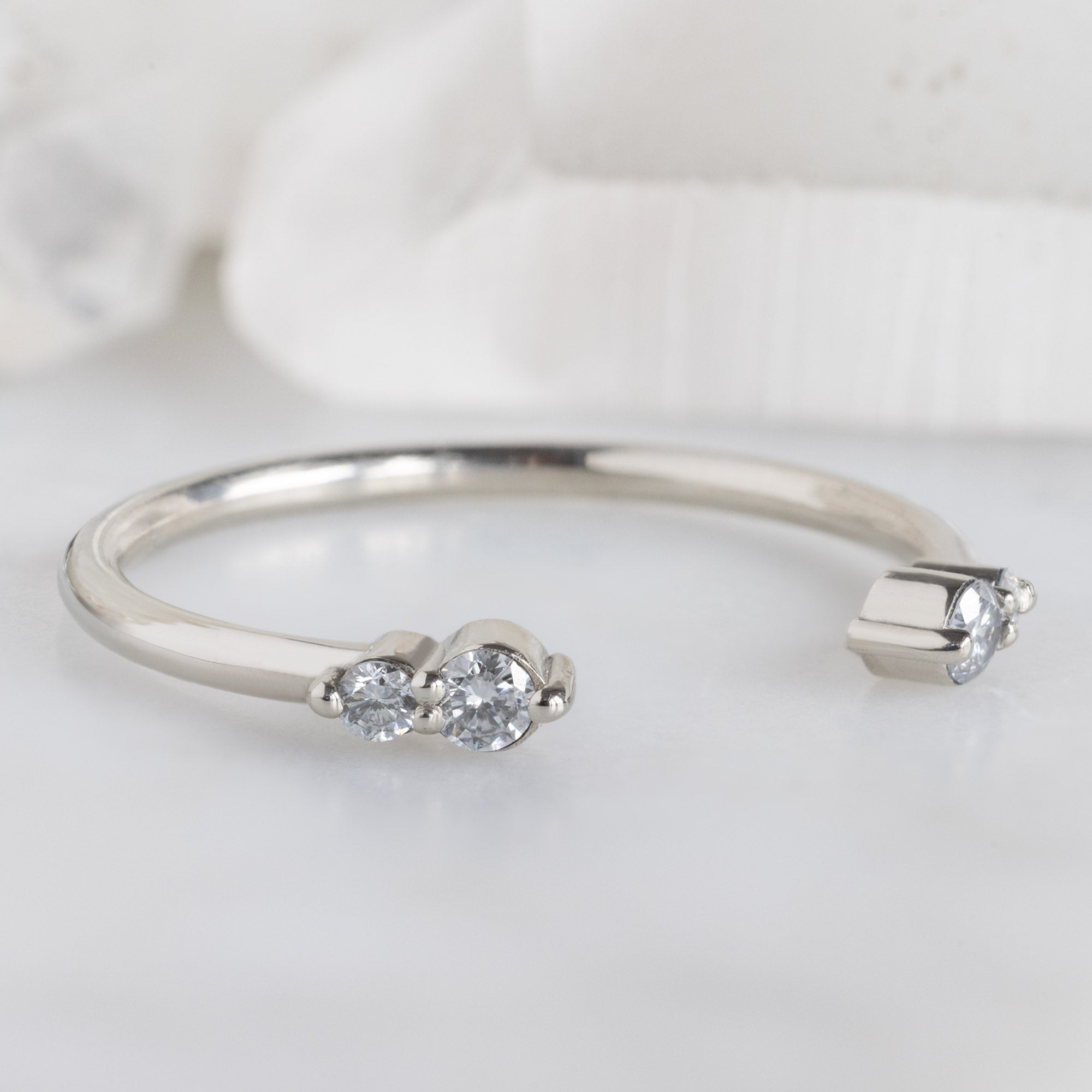 Alexis Russell  Wedding Bands The Luxe Open Cuff Round White Diamond Stacking Band | Yellow, Rose or White Gold