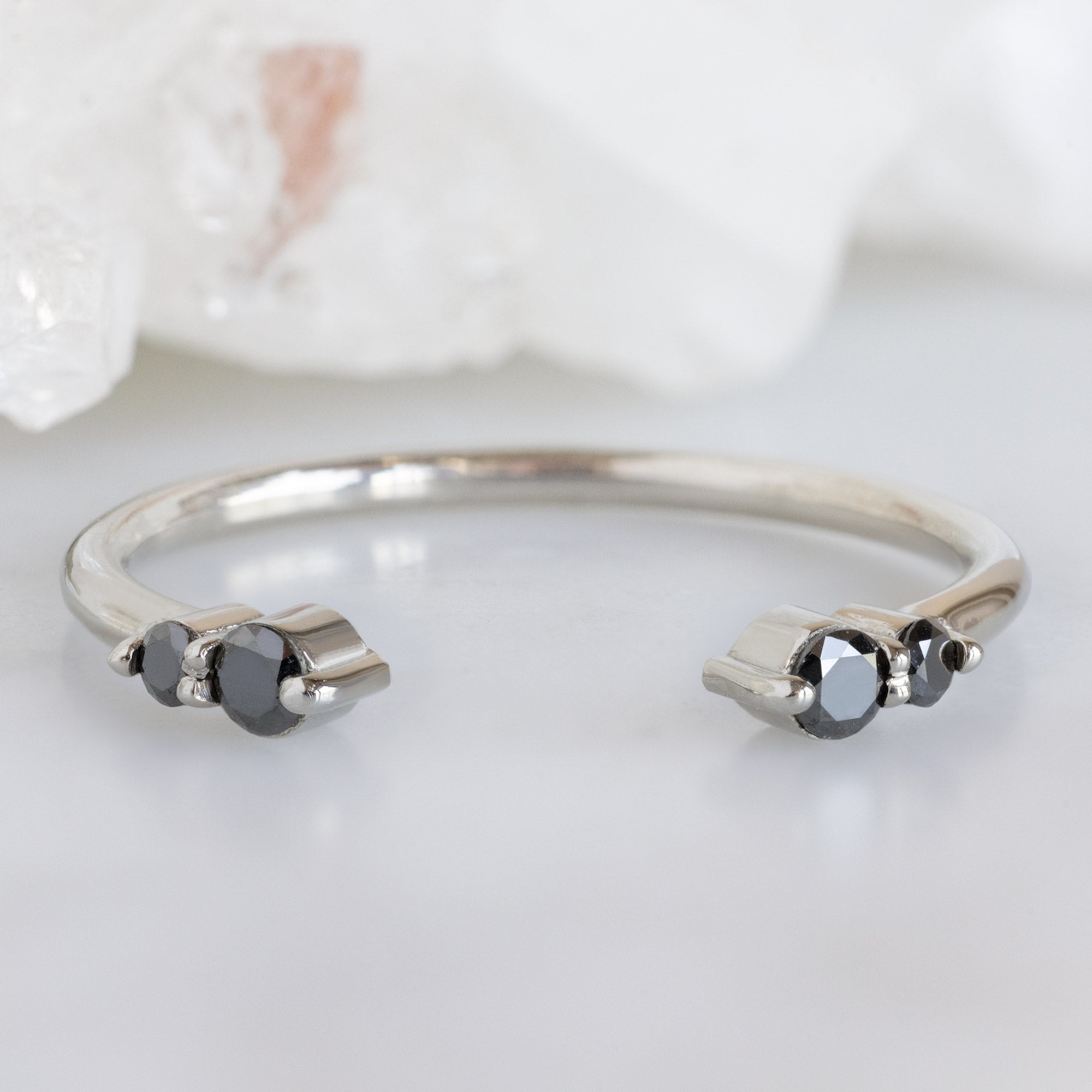 Alexis Russell  Wedding Bands The Luxe Open Cuff Round Black Diamond Stacking Band | Yellow, Rose or White Gold