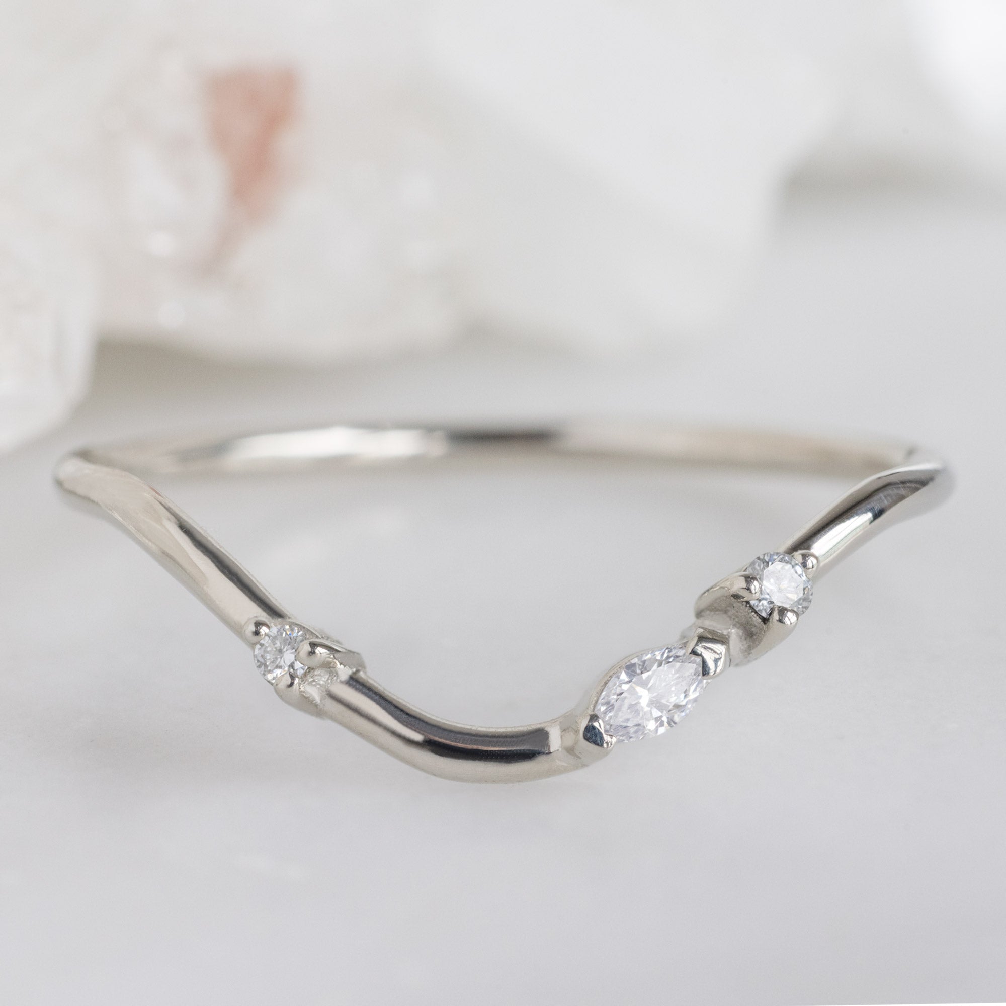 Alexis Russell  Wedding Bands Asymmetrical Marquise Diamond Arc Stacking Band | Yellow, Rose or White Gold