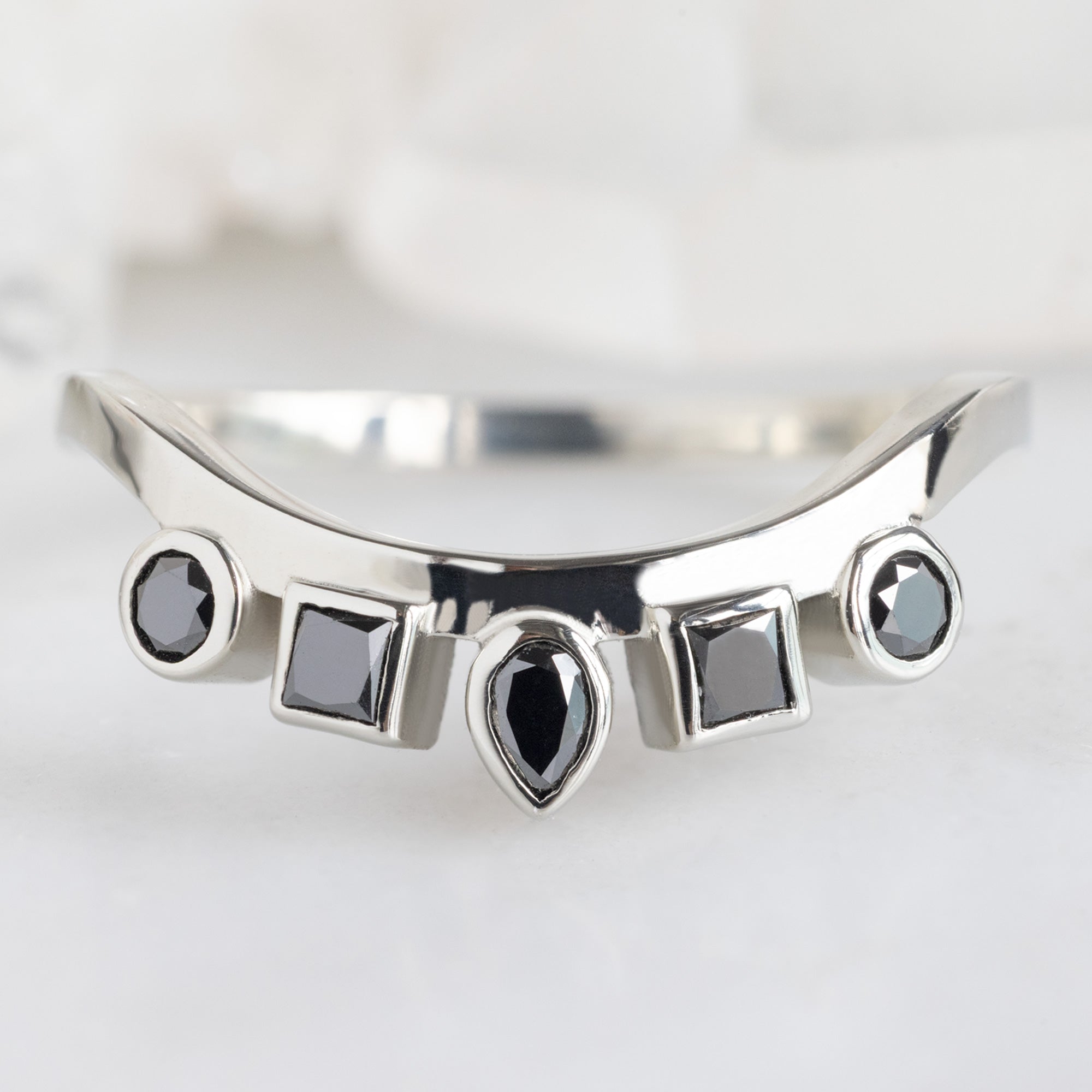 Alexis Russell Wedding Bands Black Diamond Squad Contour Stacking Band | Yellow, Rose, White Gold