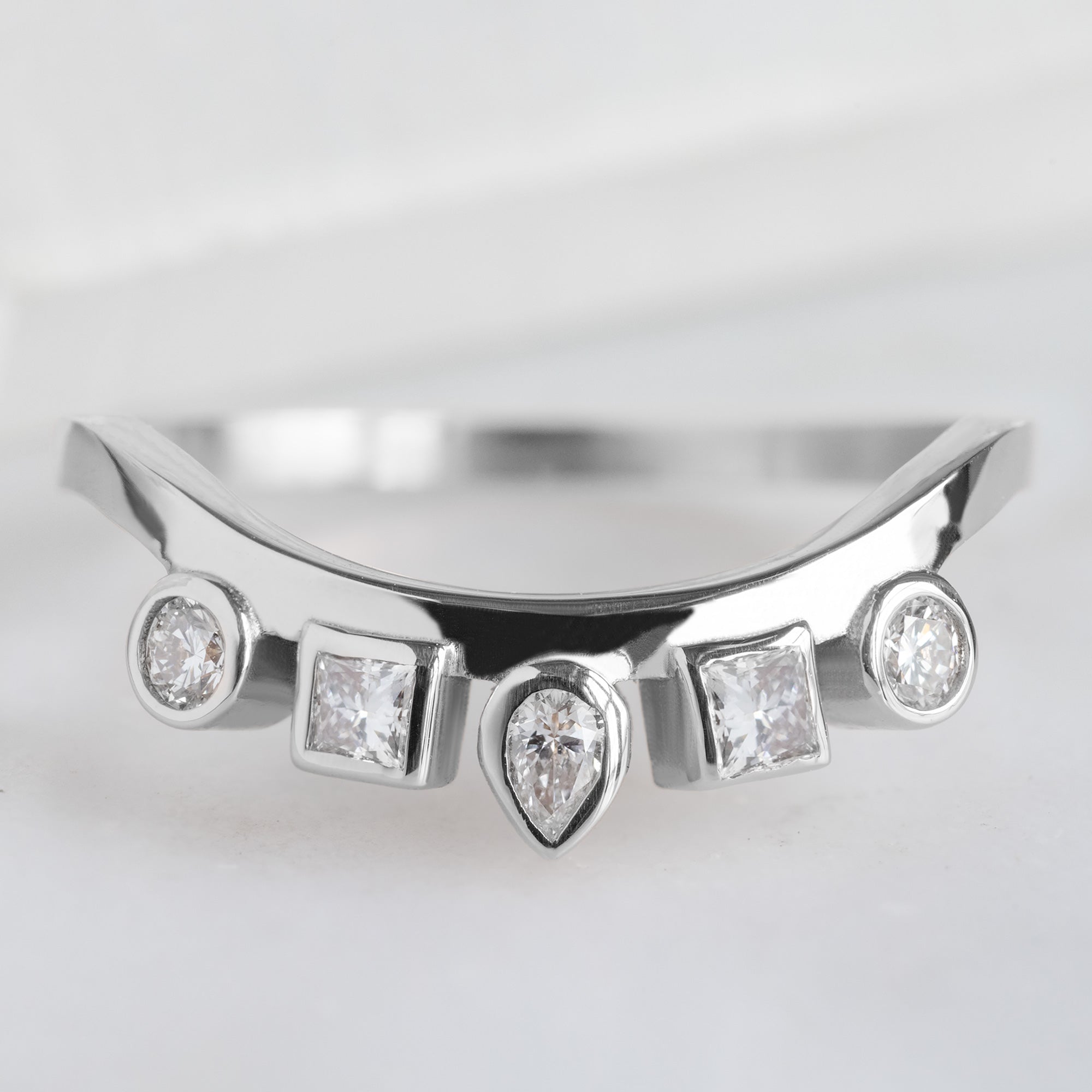 Alexis Russell Wedding Bands Lab Grown White Diamond Squad Contour Stacking Band | Yellow, Rose or White Gold